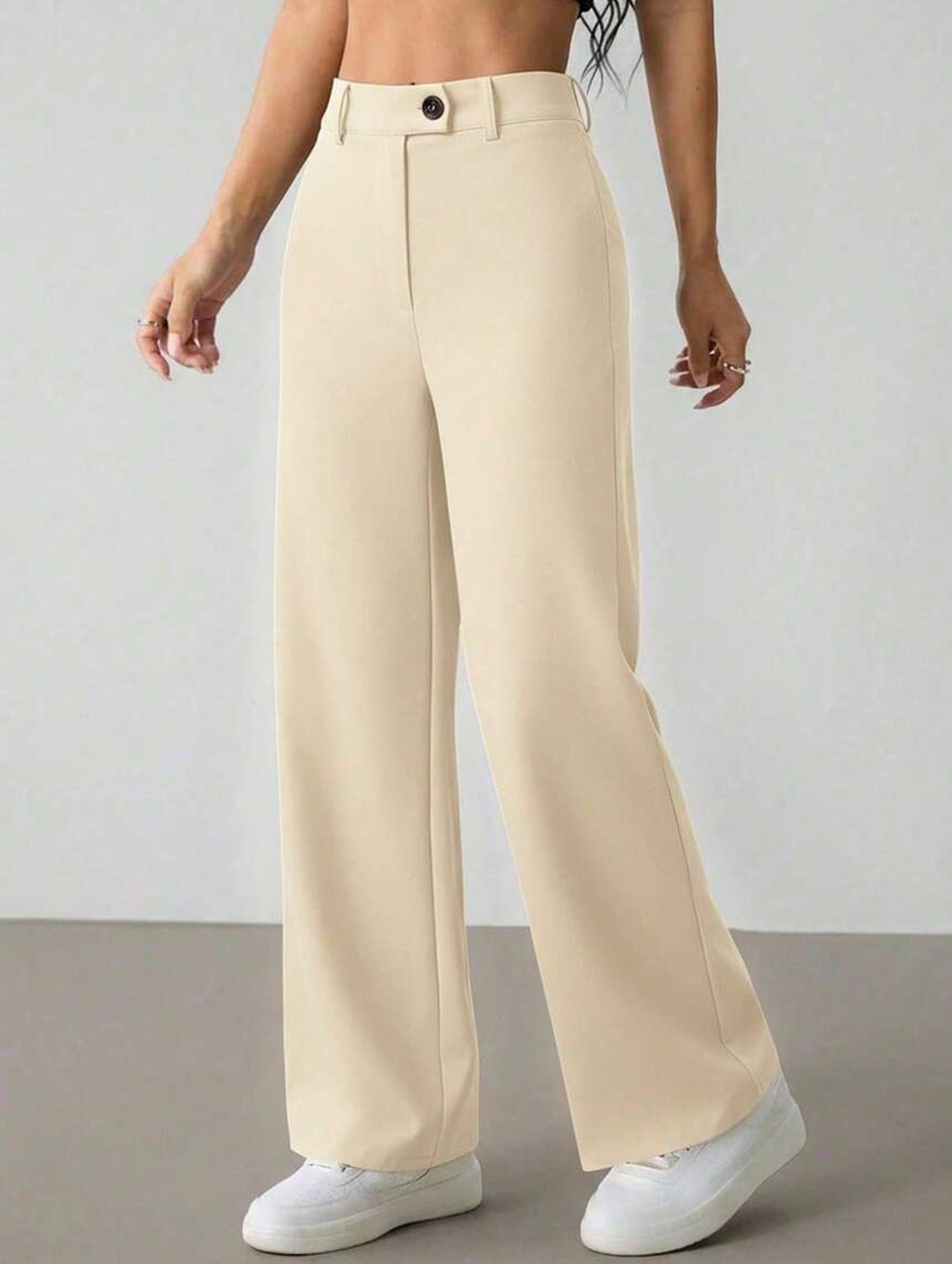 Solid High Waist Wide Leg Work Pants_CWBLP01554