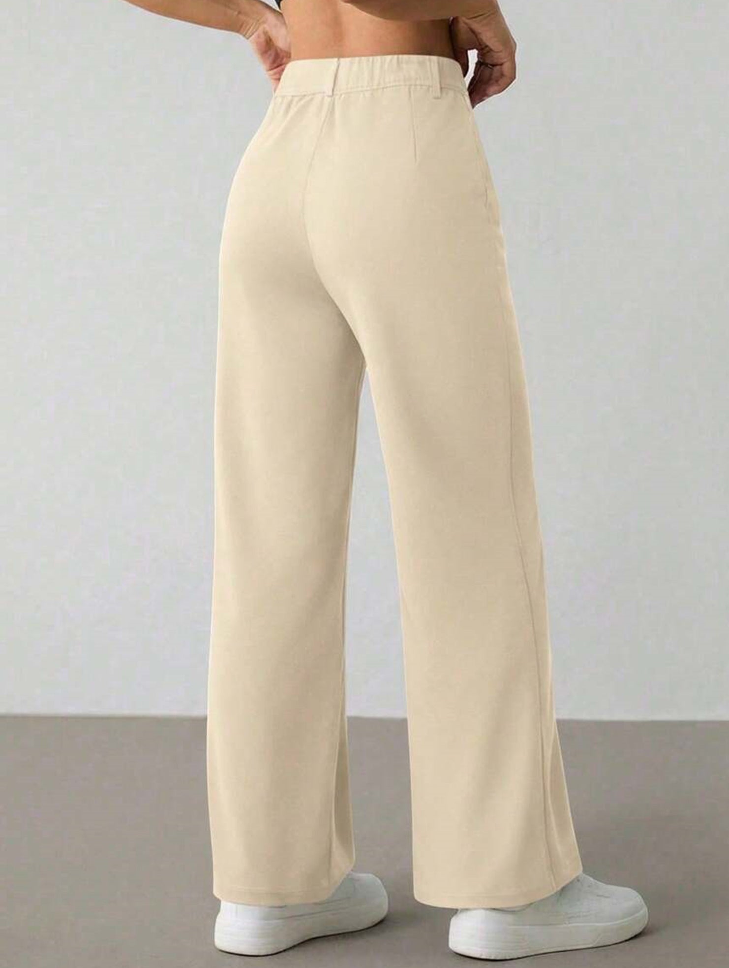 Solid High Waist Wide Leg Work Pants_CWBLP01554