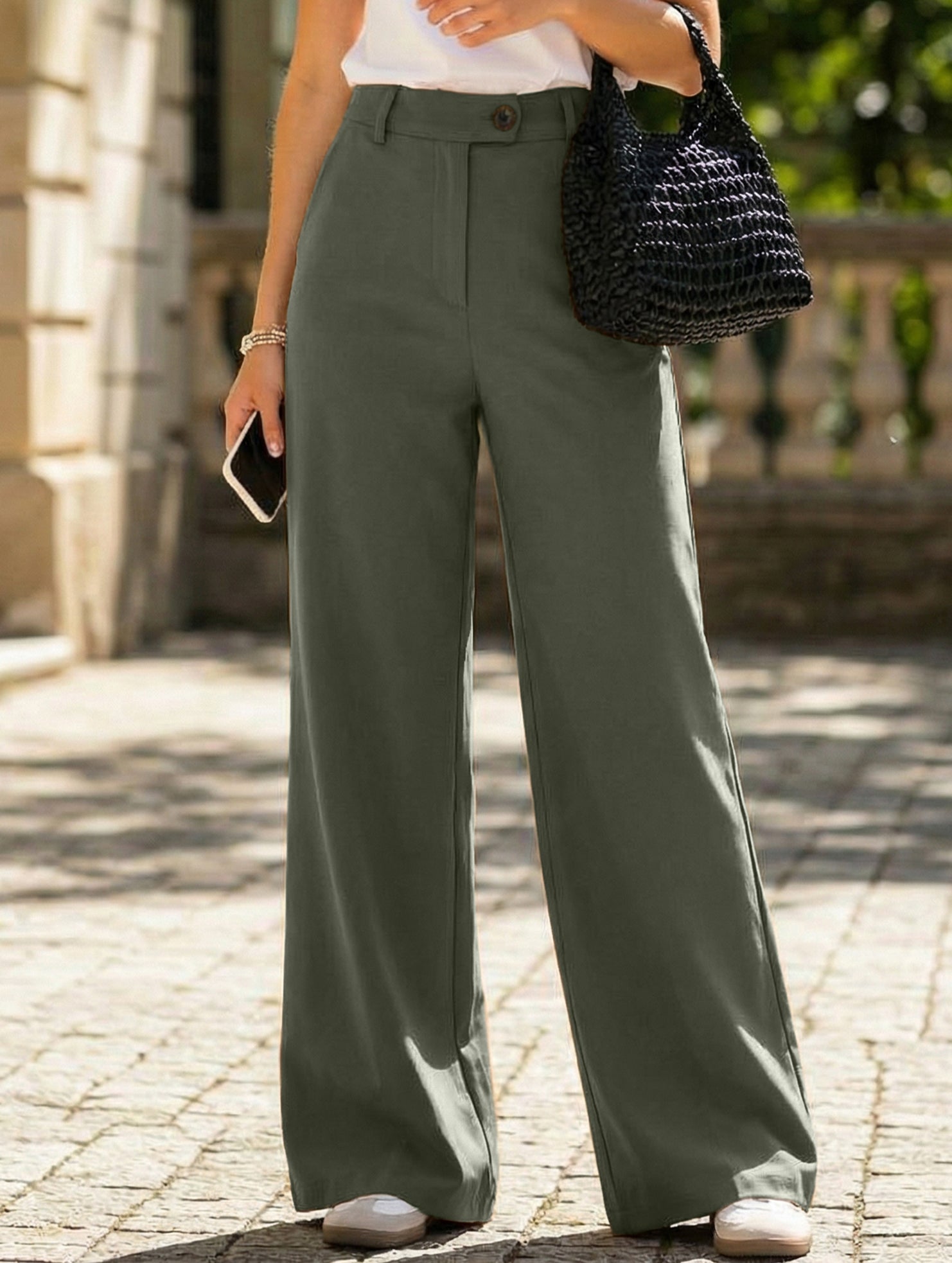 Solid High Waist Wide Leg Work Pants_CWBLP01554