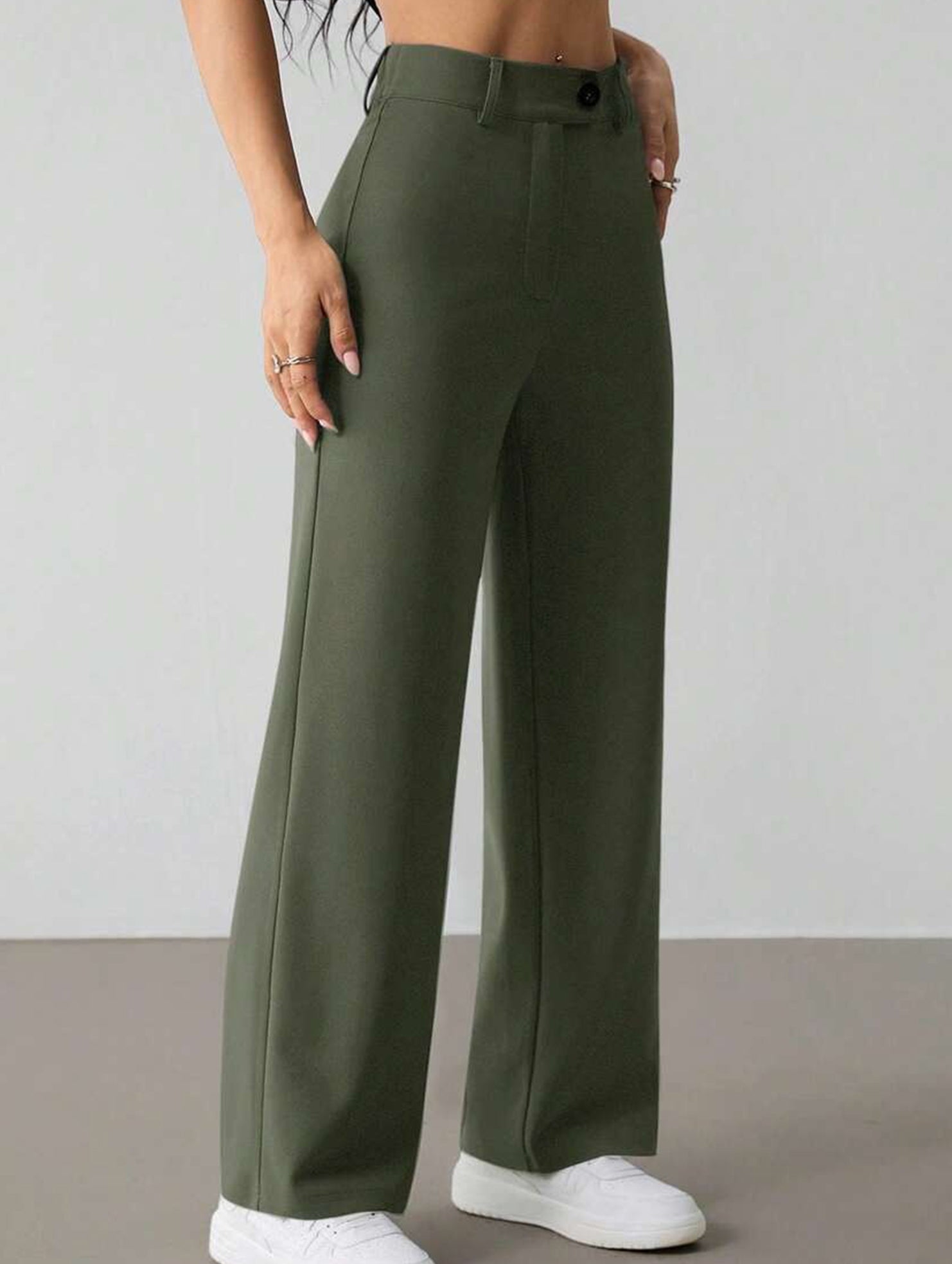 Solid High Waist Wide Leg Work Pants_CWBLP01554