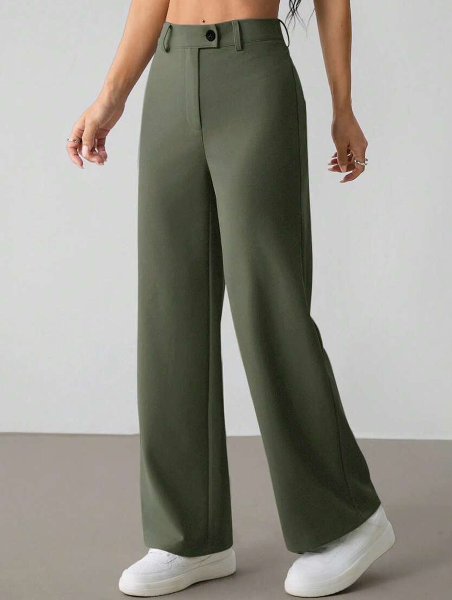 Solid High Waist Wide Leg Work Pants_CWBLP01554
