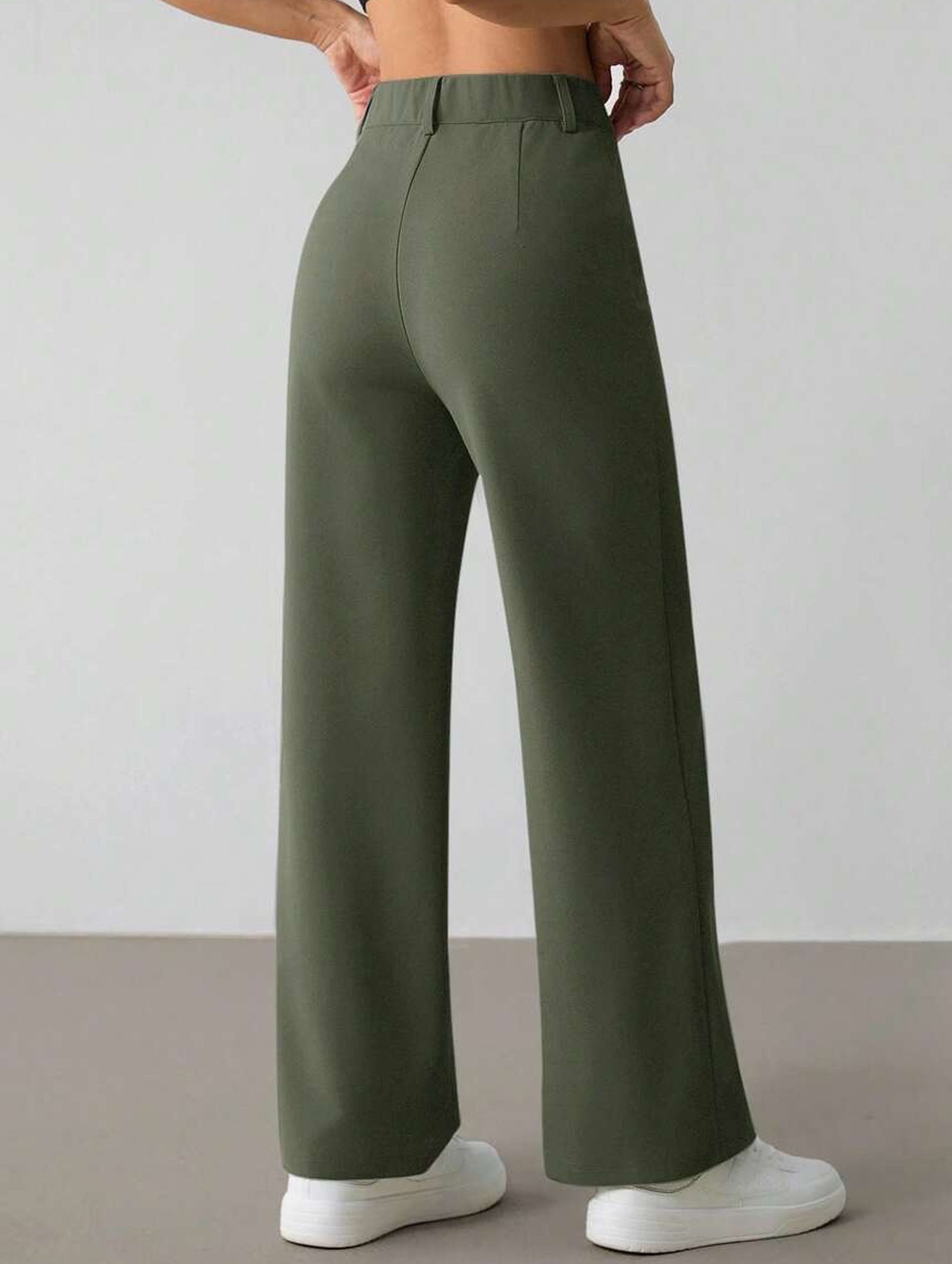 Solid High Waist Wide Leg Work Pants_CWBLP01554