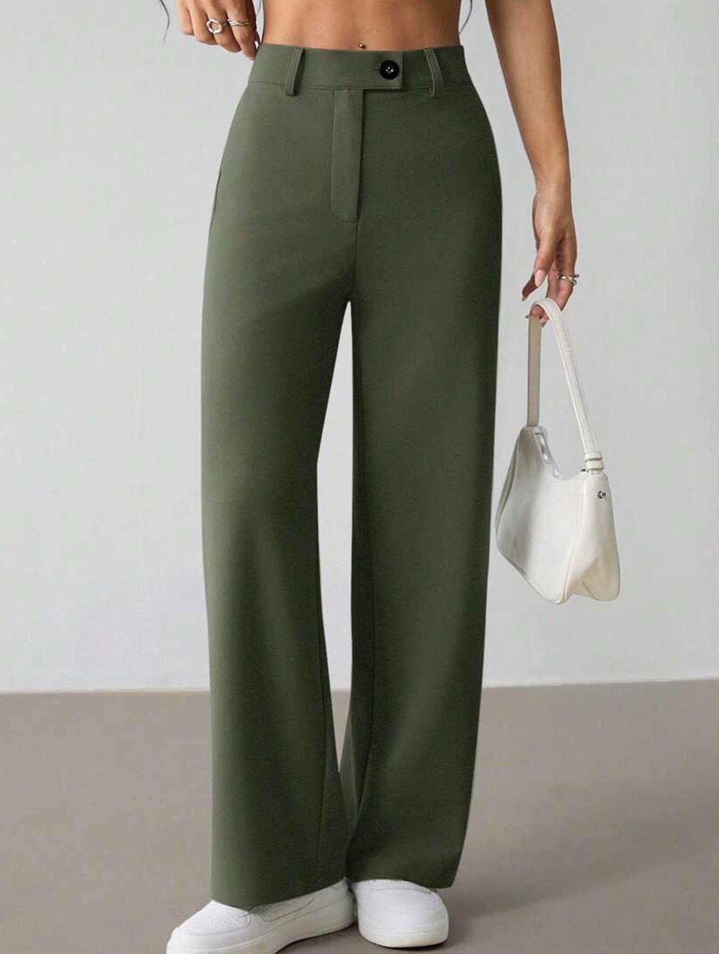 Solid High Waist Wide Leg Work Pants_CWBLP01554