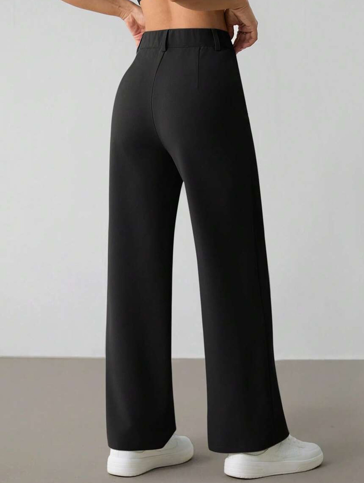 Solid High Waist Wide Leg Work Pants_CWBLP01554