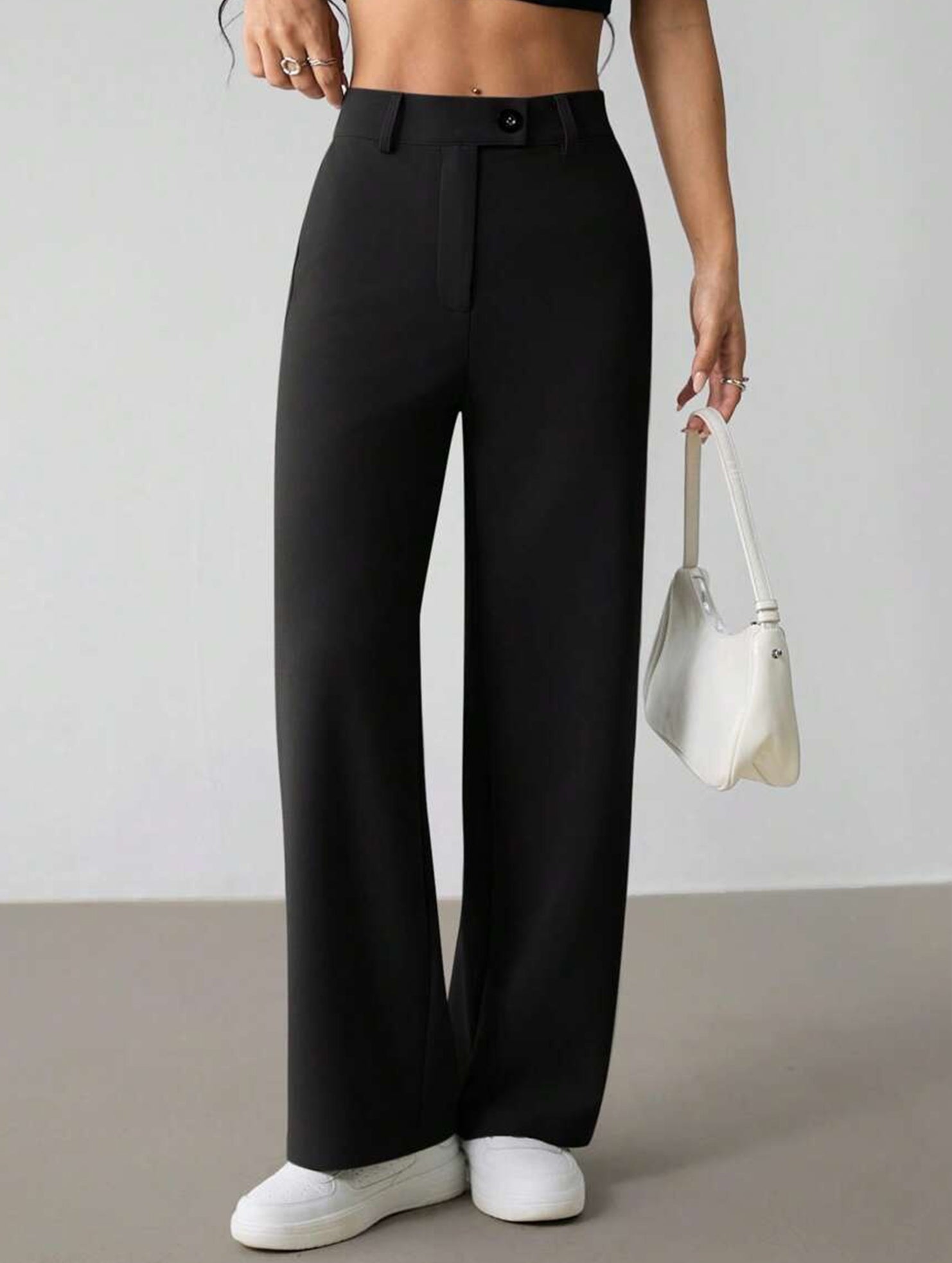 Solid High Waist Wide Leg Work Pants_CWBLP01554