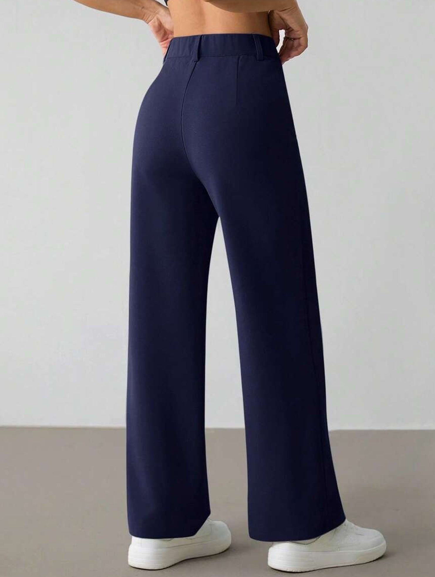 Solid High Waist Wide Leg Work Pants_CWBLP01554
