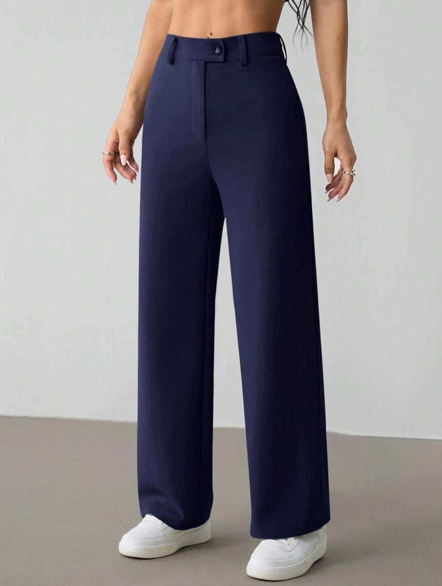 Solid High Waist Wide Leg Work Pants_CWBLP01554