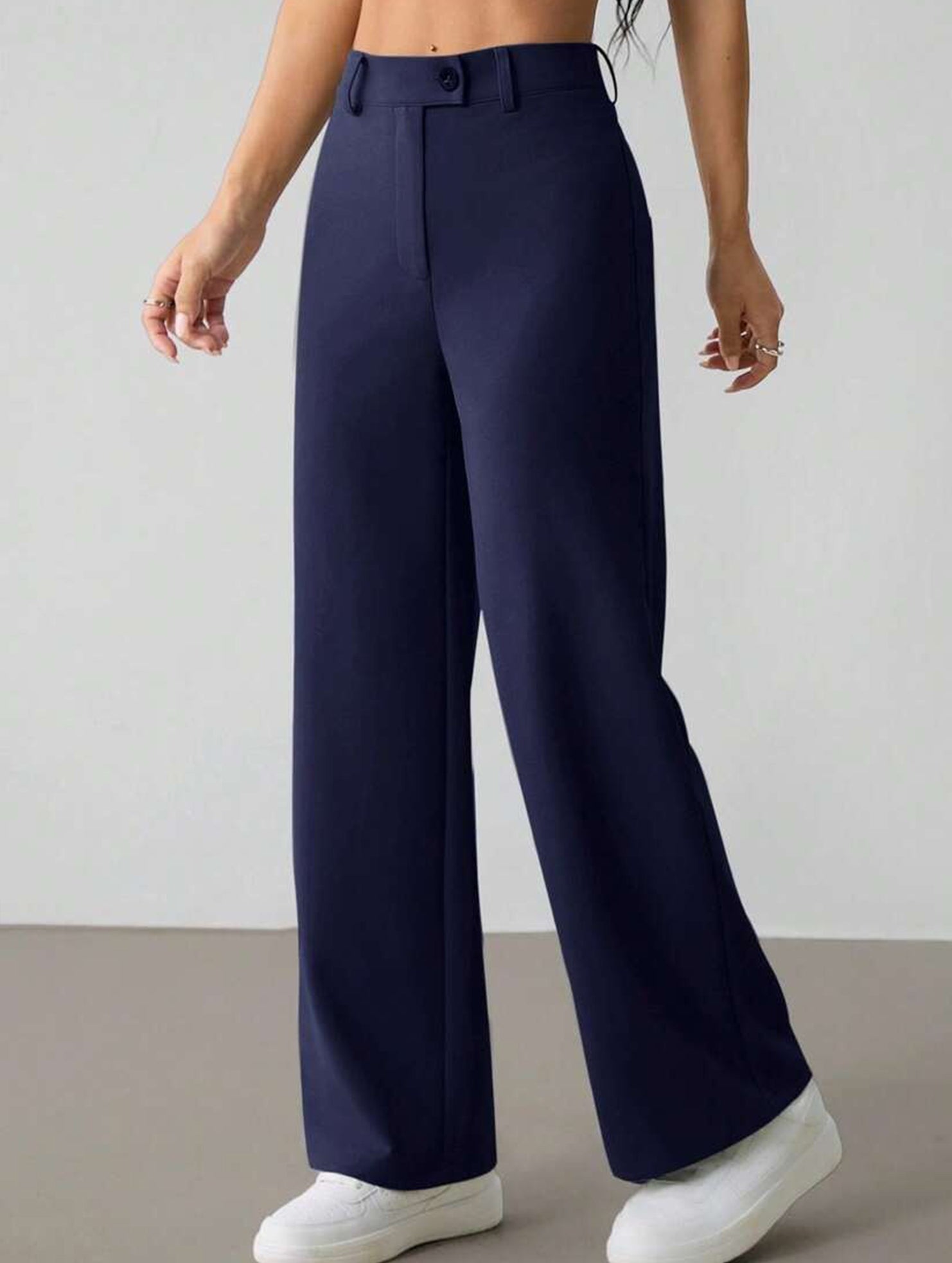 Solid High Waist Wide Leg Work Pants_CWBLP01554