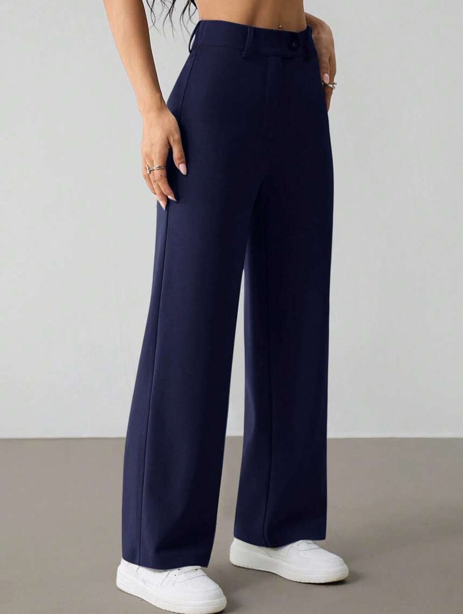 Solid High Waist Wide Leg Work Pants_CWBLP01554