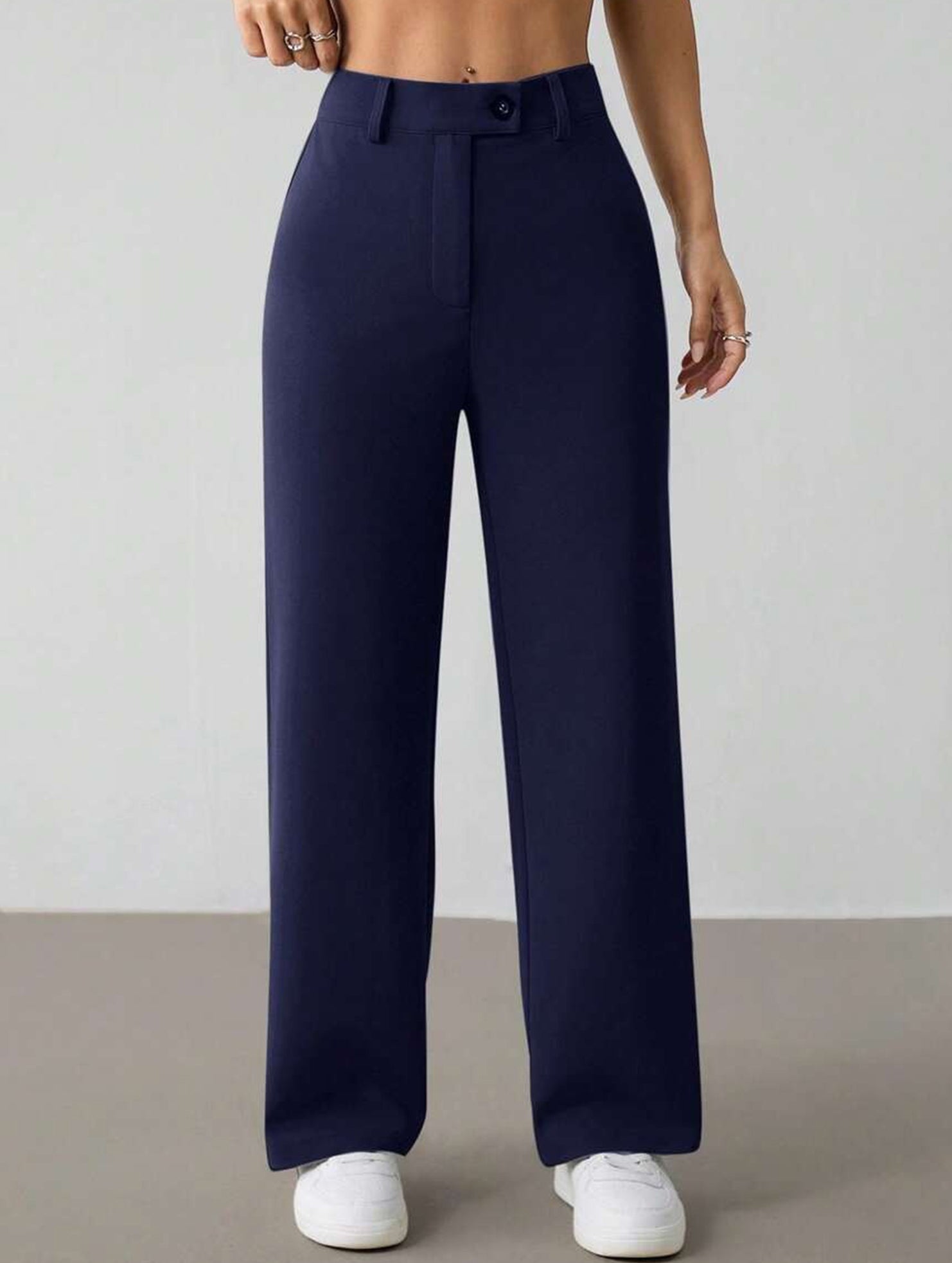 Solid High Waist Wide Leg Work Pants_CWBLP01554