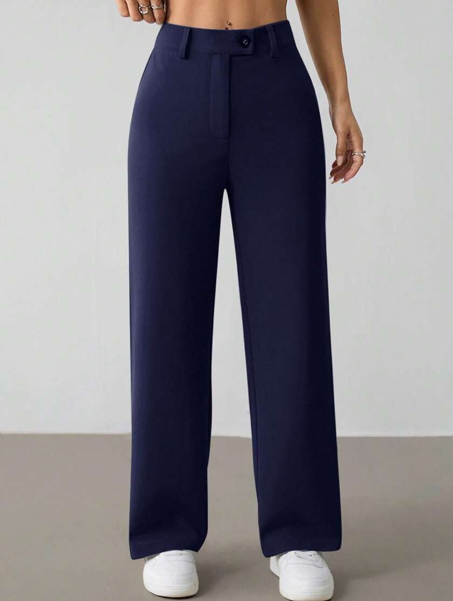 Solid High Waist Wide Leg Work Pants_CWBLP01554