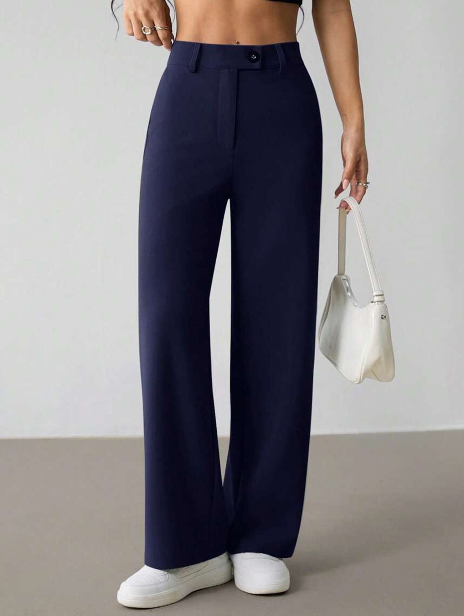 Solid High Waist Wide Leg Work Pants_CWBLP01554