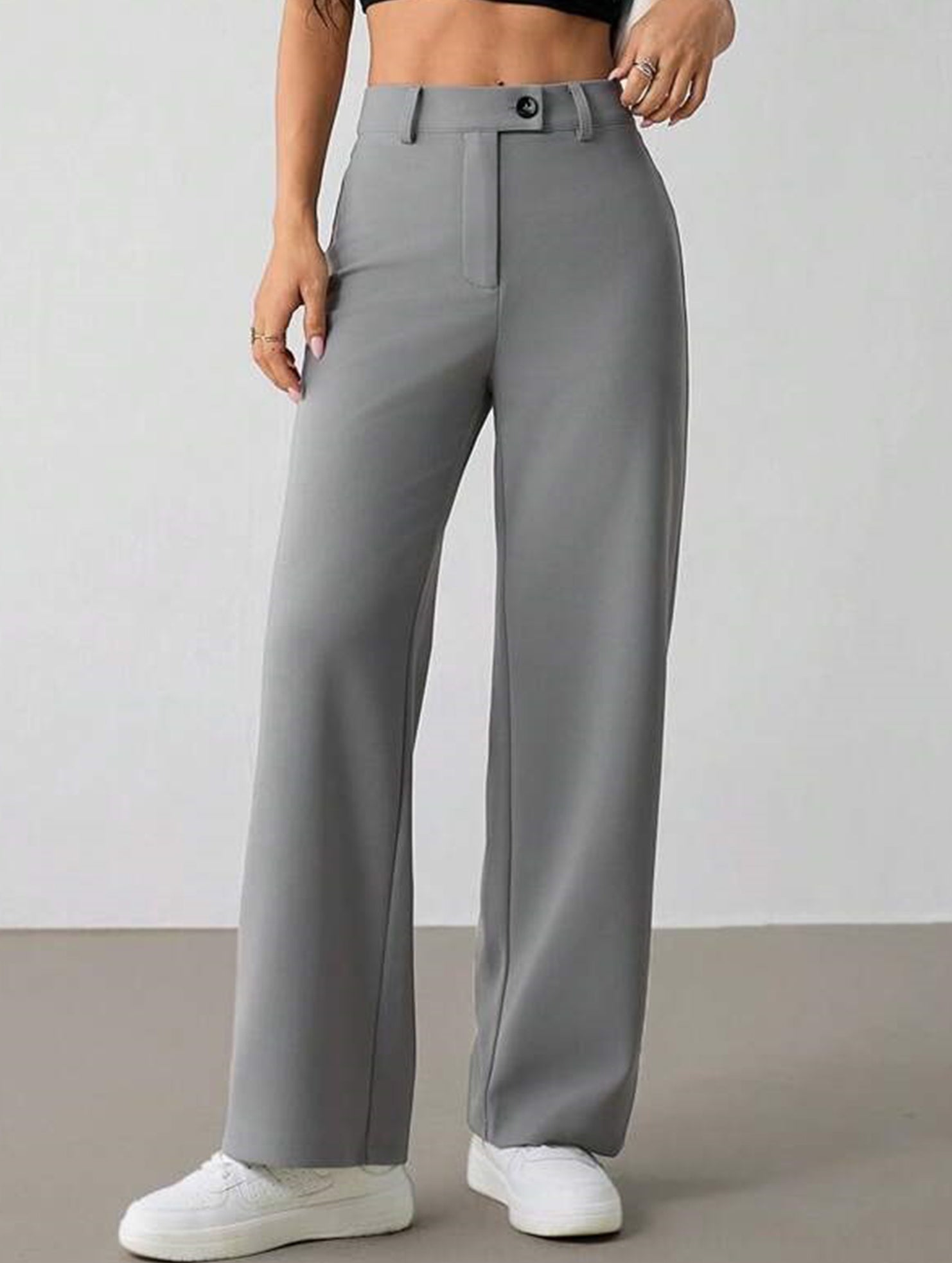 Solid High Waist Wide Leg Work Pants_CWBLP01554