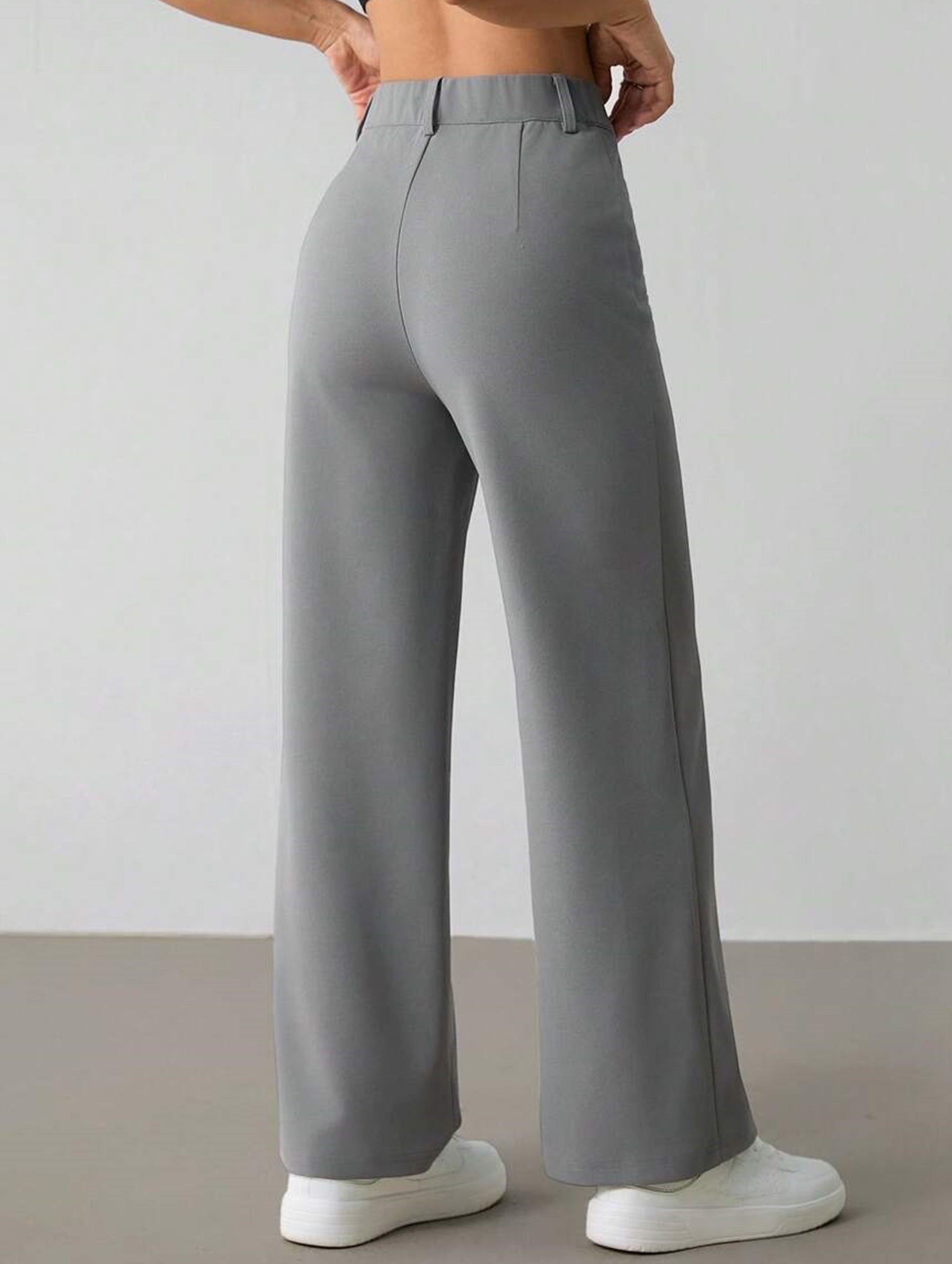 Solid High Waist Wide Leg Work Pants_CWBLP01554