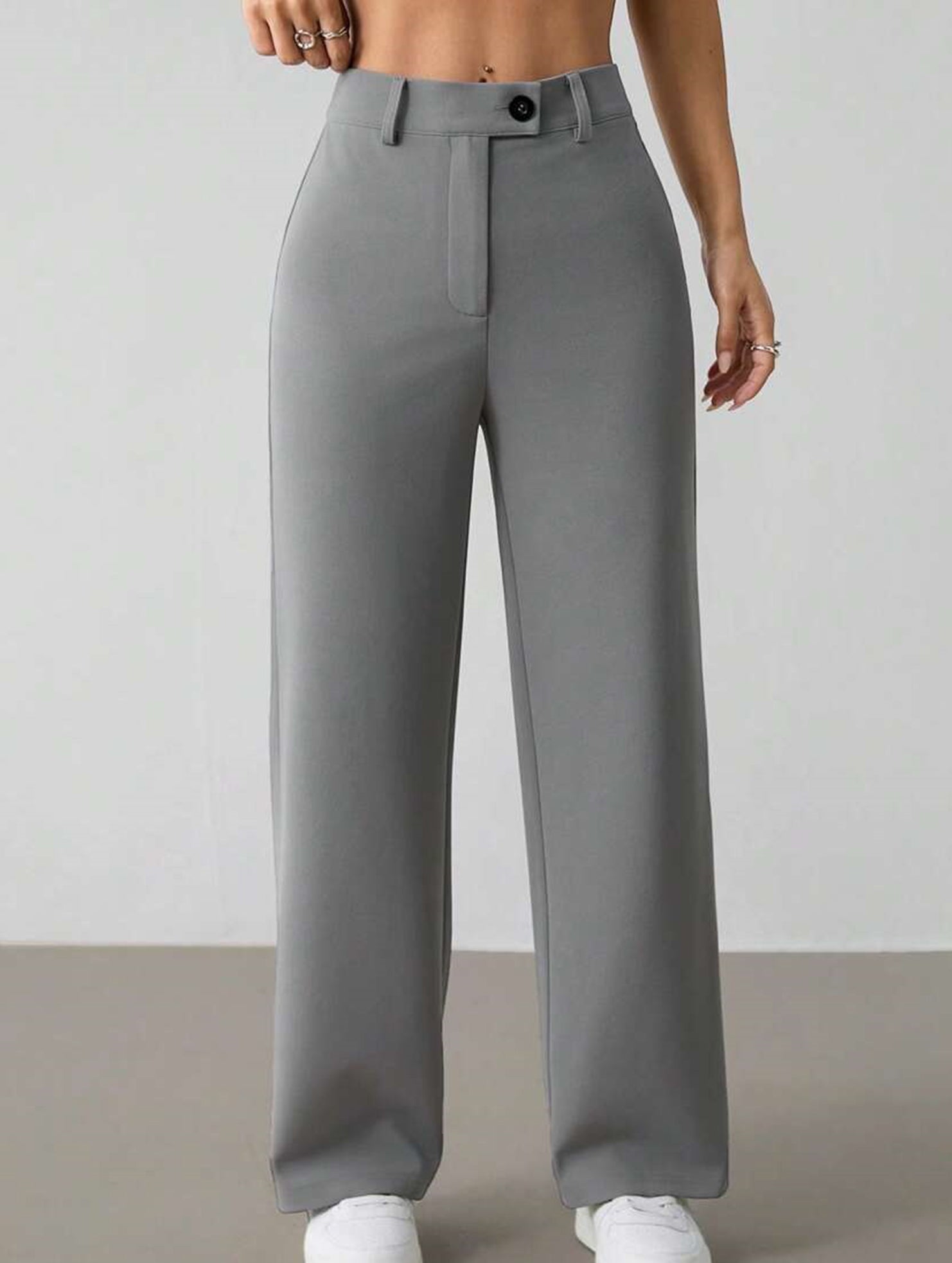 Solid High Waist Wide Leg Work Pants_CWBLP01554