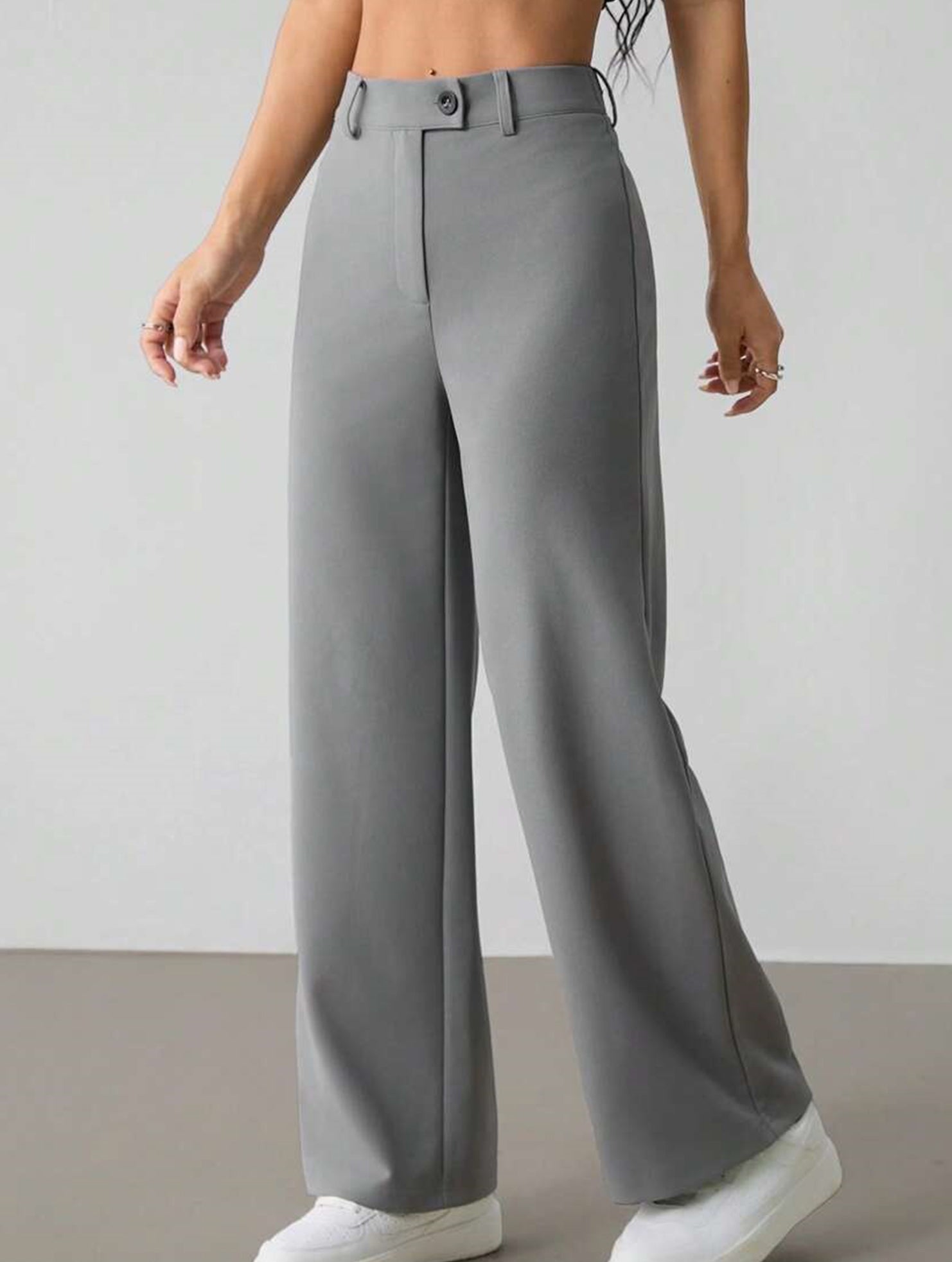 Solid High Waist Wide Leg Work Pants_CWBLP01554