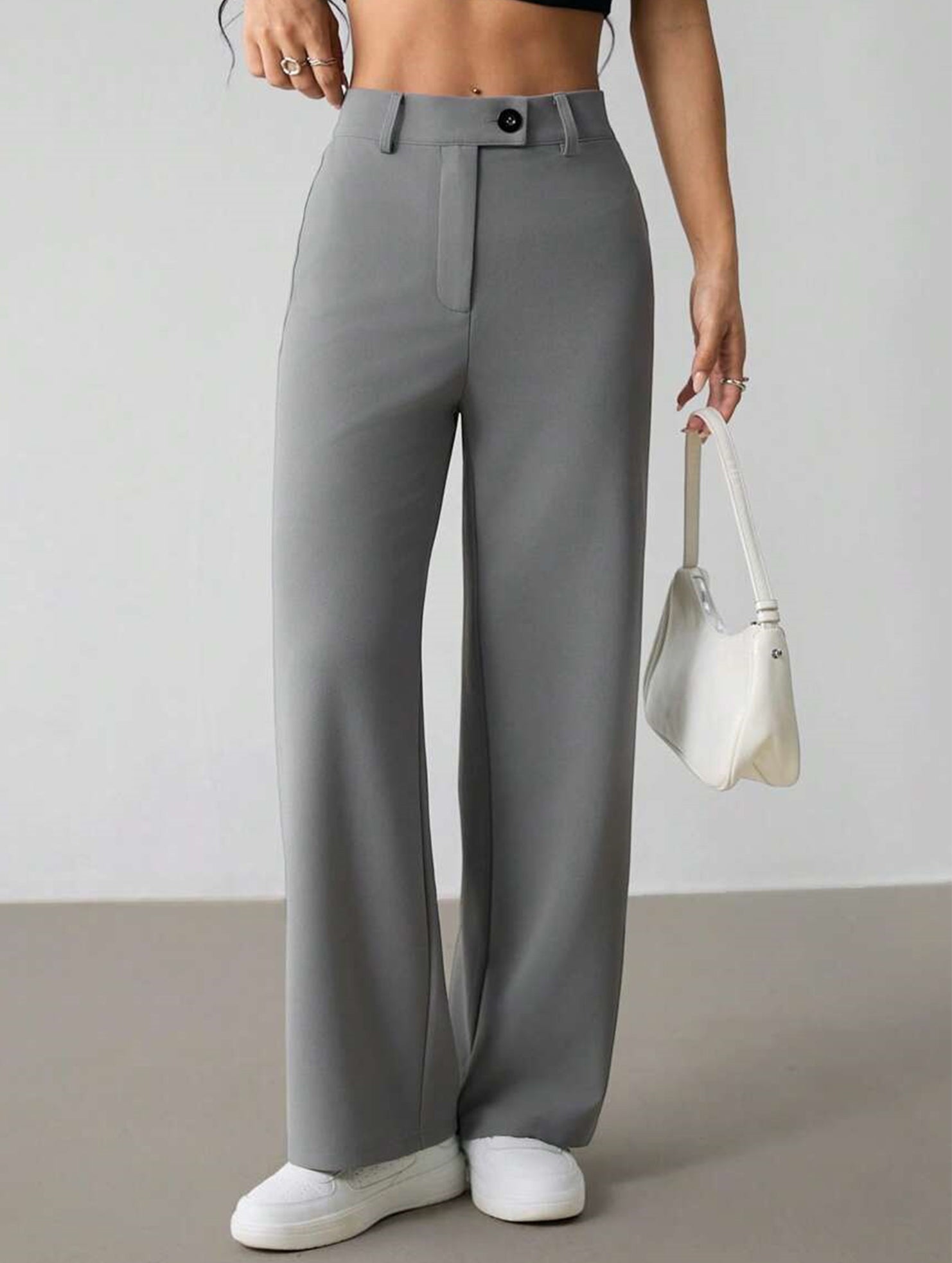 Solid High Waist Wide Leg Work Pants_CWBLP01554