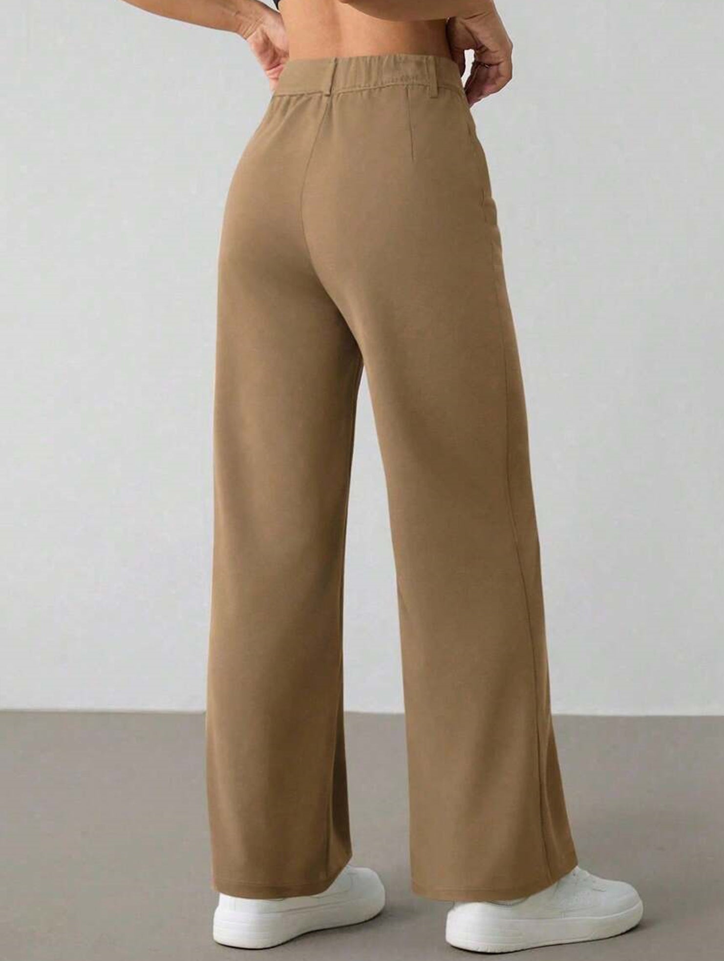 Solid High Waist Wide Leg Work Pants_CWBLP01554
