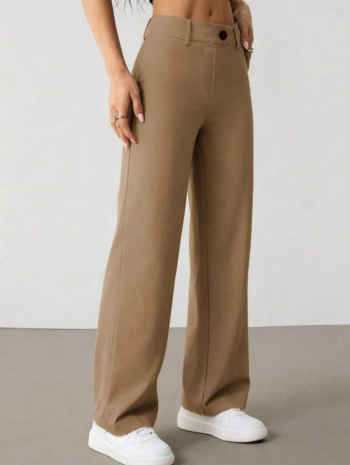 Solid High Waist Wide Leg Work Pants_CWBLP01554