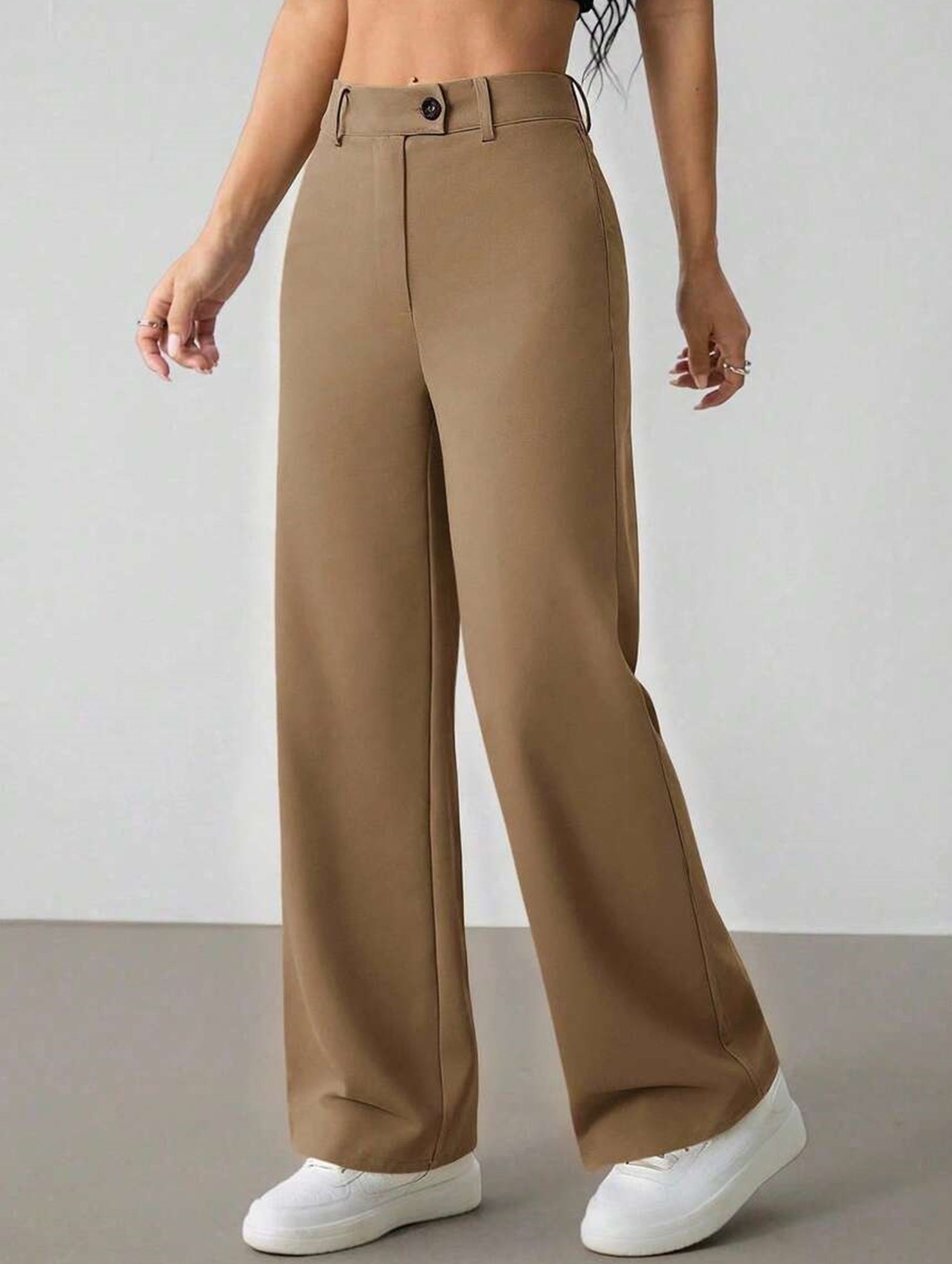 Solid High Waist Wide Leg Work Pants_CWBLP01554