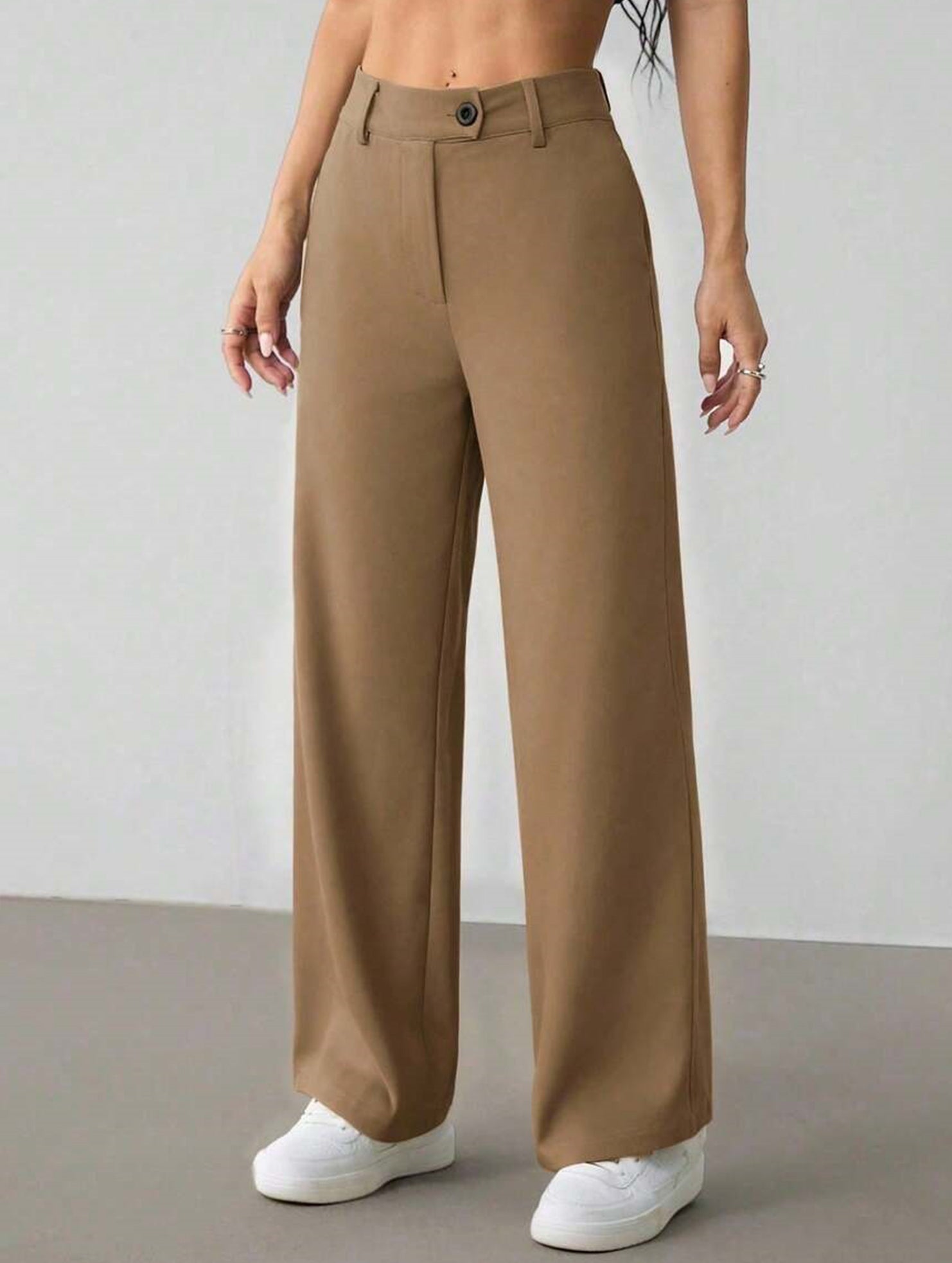 Solid High Waist Wide Leg Work Pants_CWBLP01554