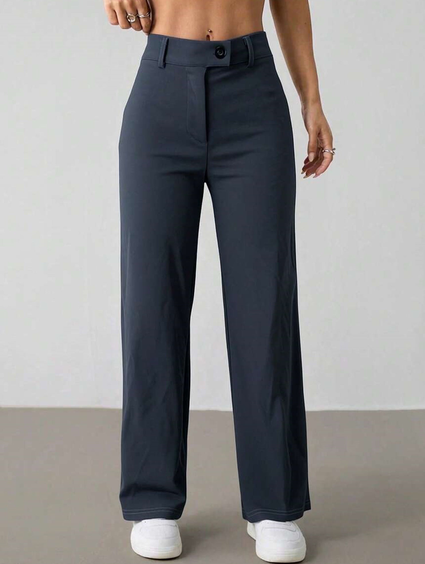 Solid High Waist Wide Leg Work Pants_CWBLP01554