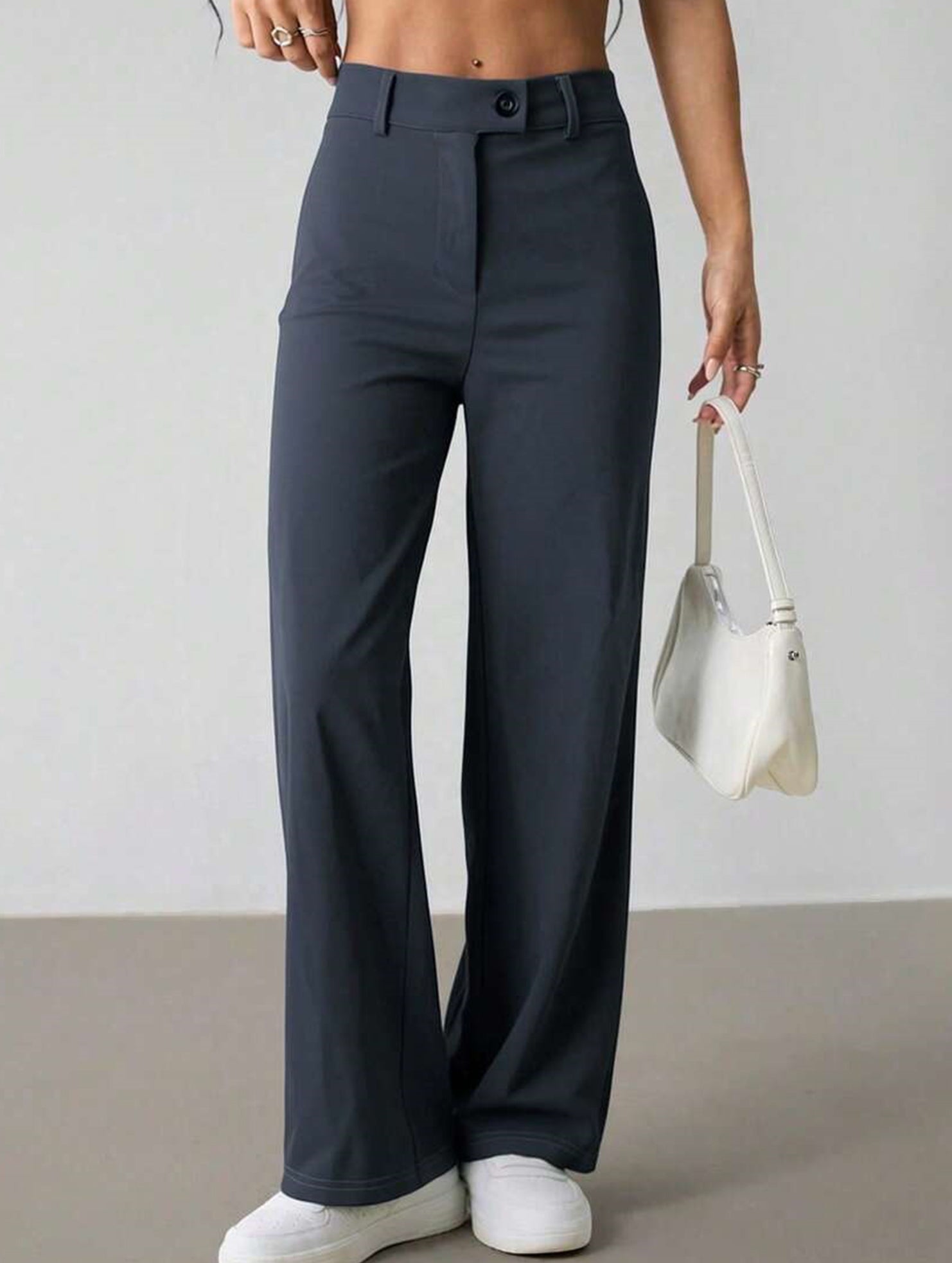 Solid High Waist Wide Leg Work Pants_CWBLP01554