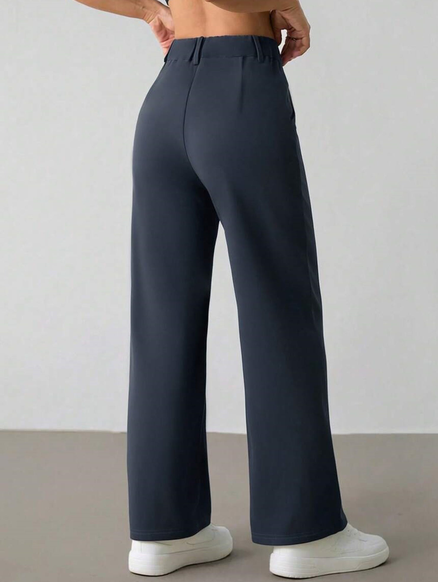 Solid High Waist Wide Leg Work Pants_CWBLP01554