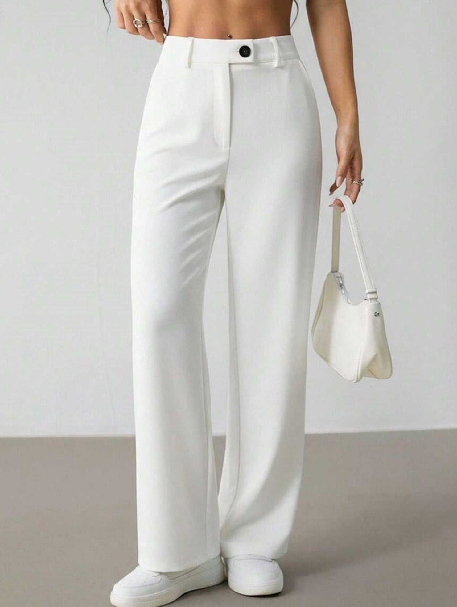 Solid High Waist Wide Leg Work Pants_CWBLP01554