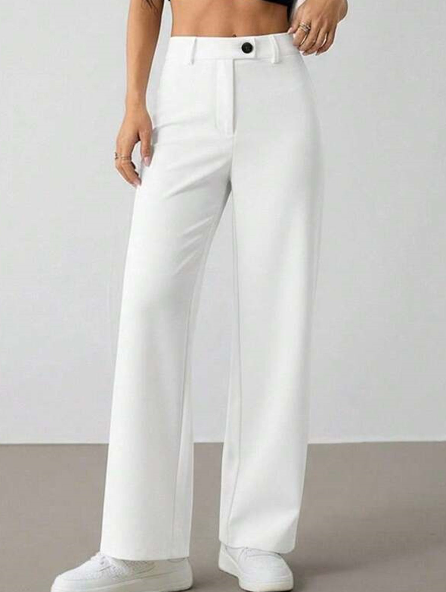 Solid High Waist Wide Leg Work Pants_CWBLP01554