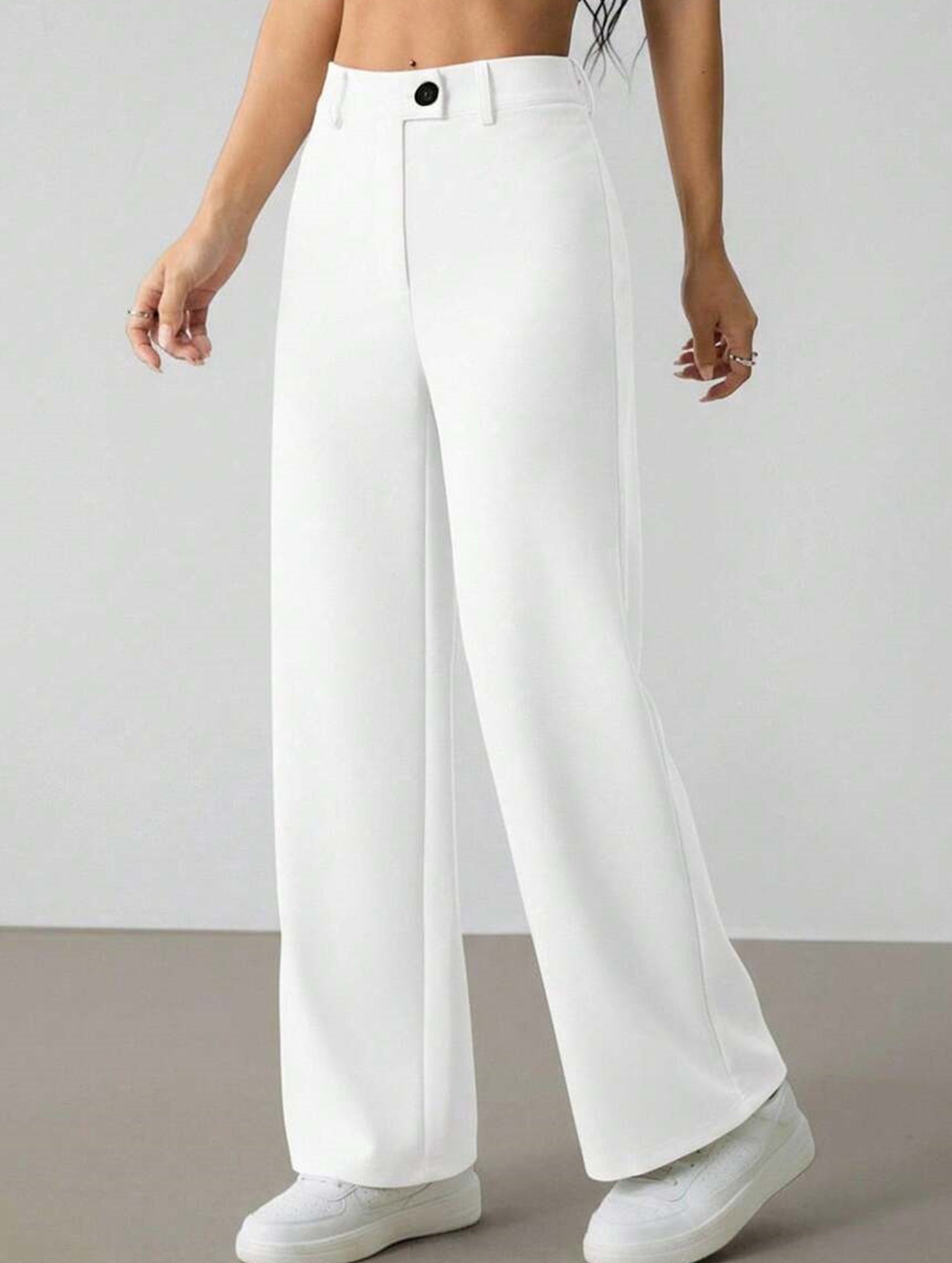 Solid High Waist Wide Leg Work Pants_CWBLP01554