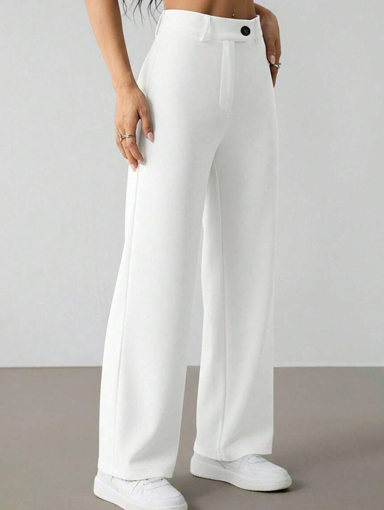 Solid High Waist Wide Leg Work Pants_CWBLP01554