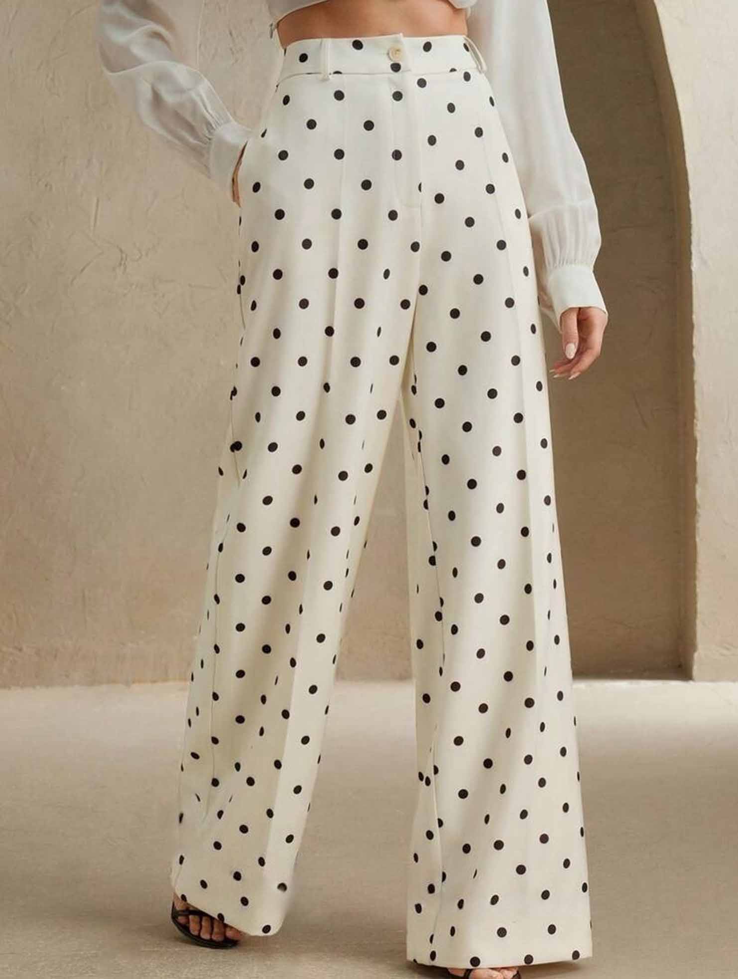 Vintage Polka Dot High Waist Wide Pants