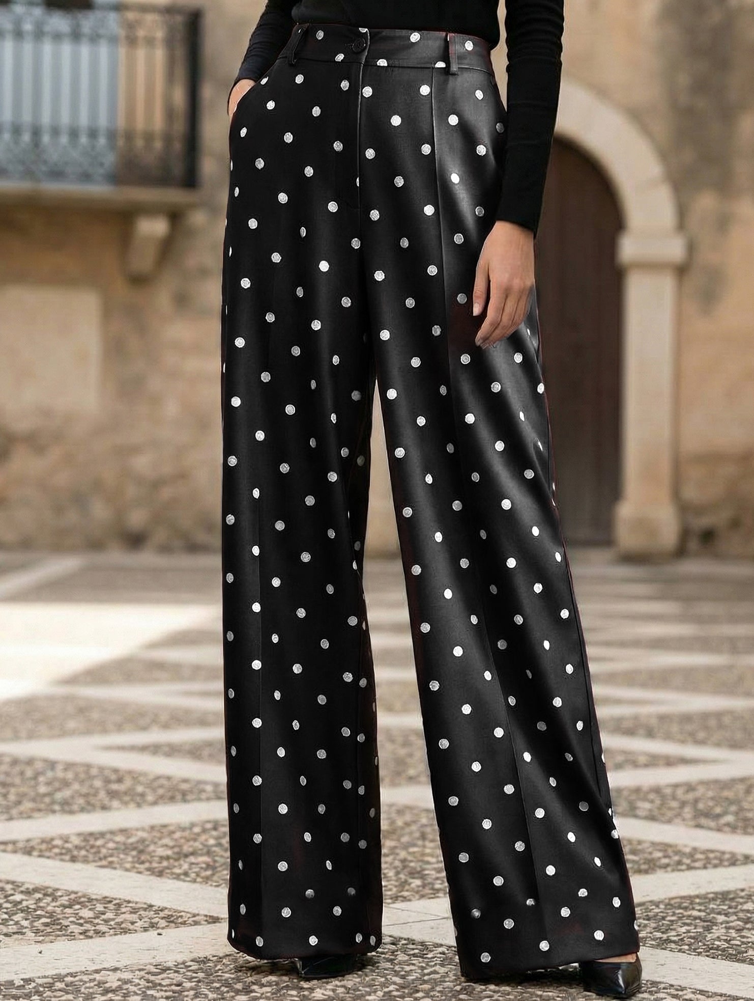 Vintage Polka Dot High Waist Wide Pants
