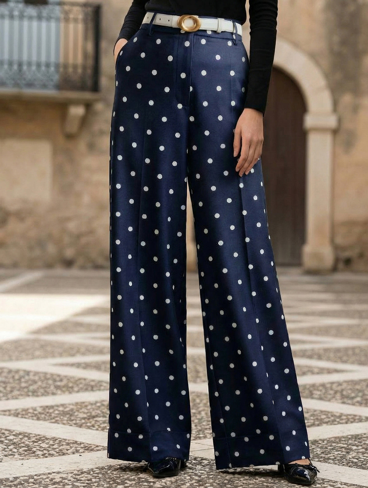 Vintage Polka Dot High Waist Wide Pants