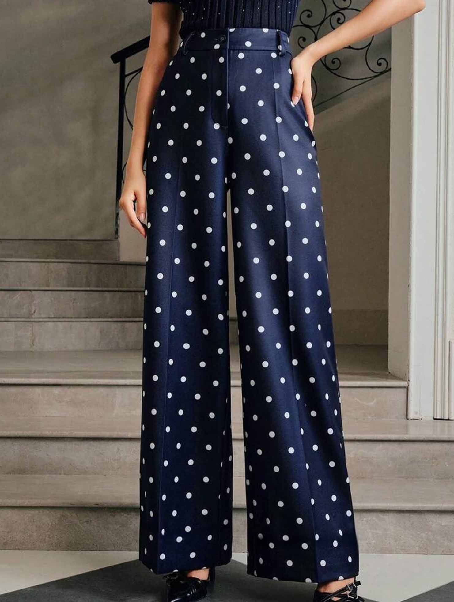 Vintage Polka Dot High Waist Wide Pants
