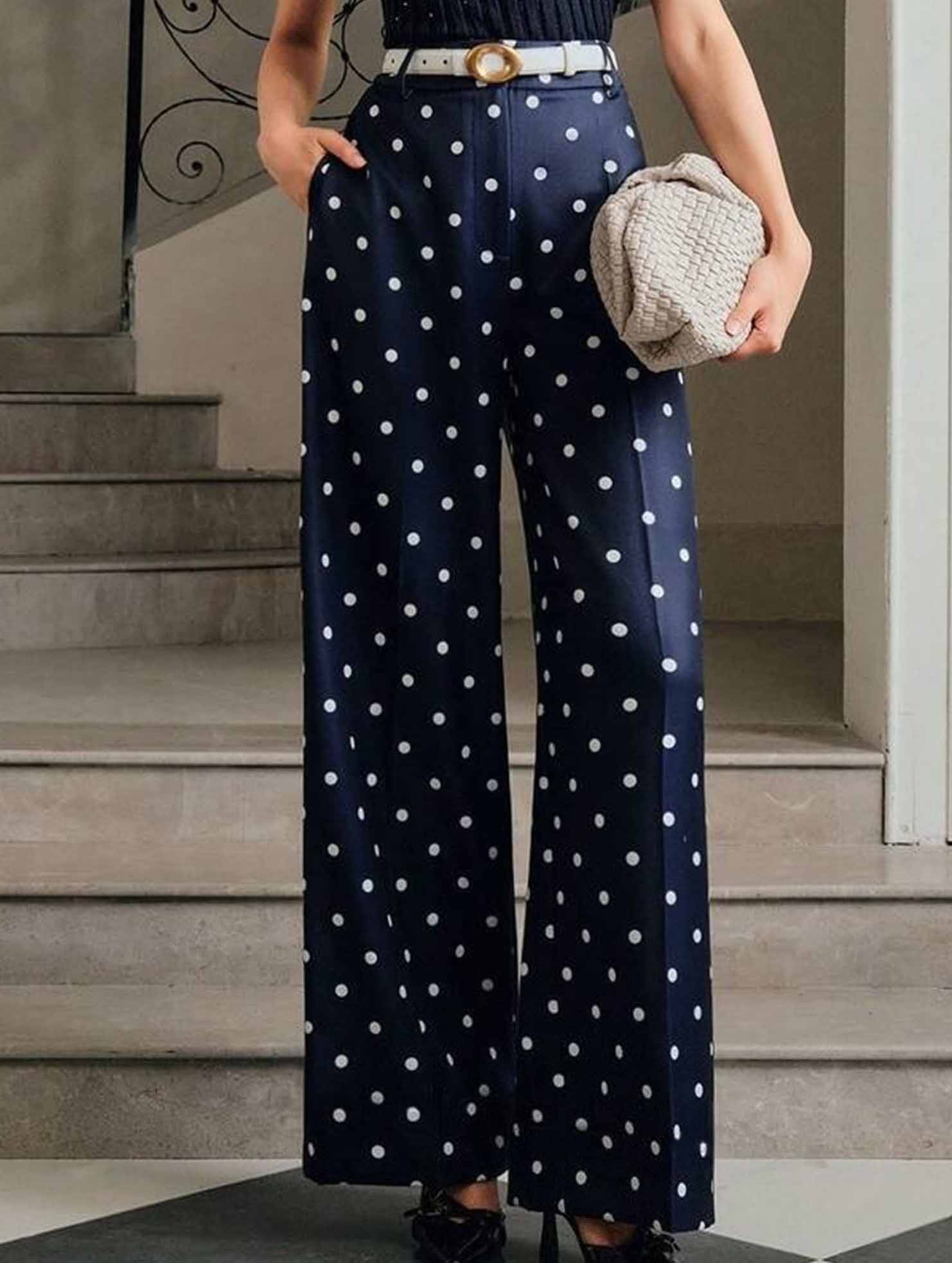 Vintage Polka Dot High Waist Wide Pants
