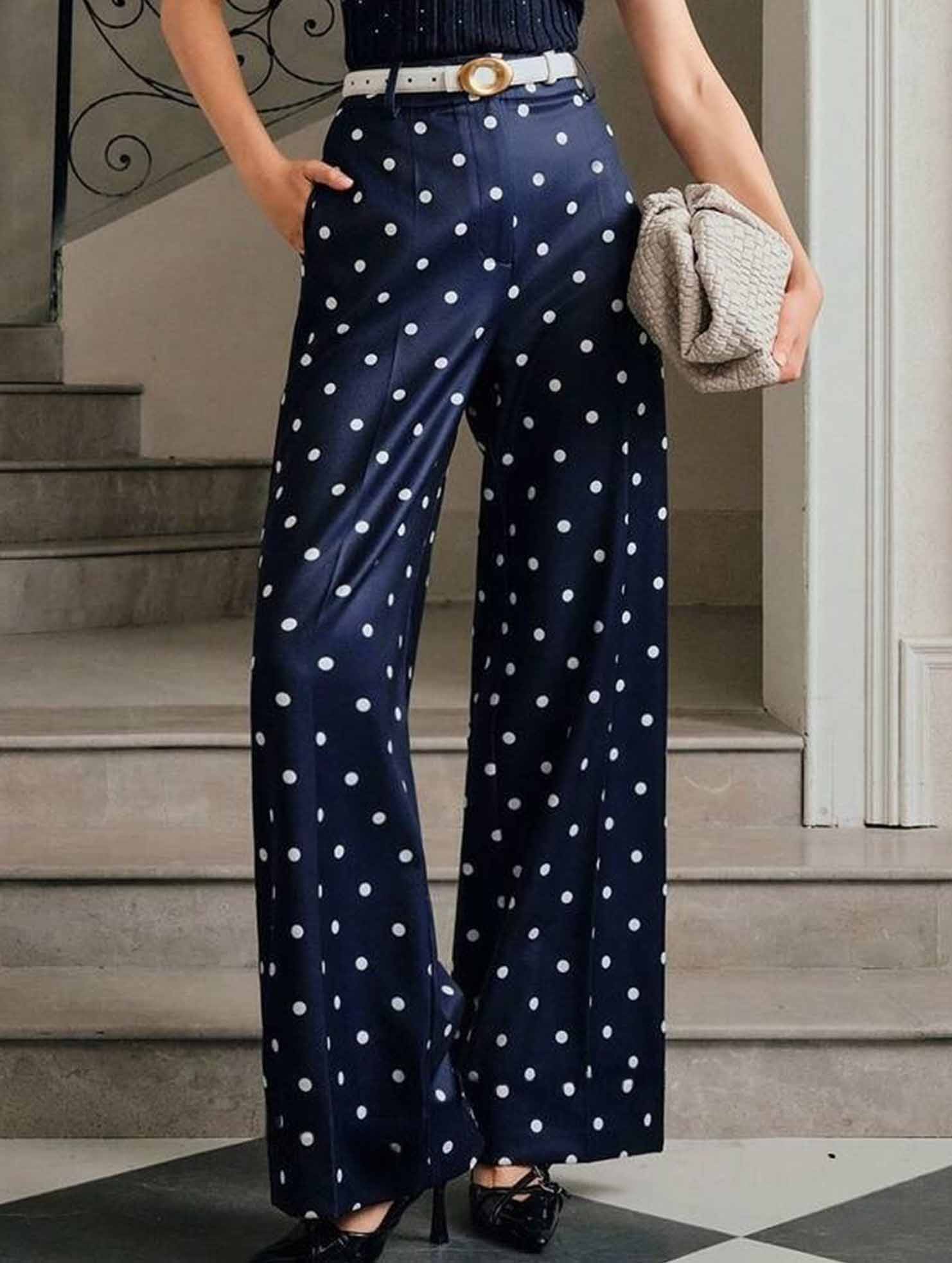 Vintage Polka Dot High Waist Wide Pants