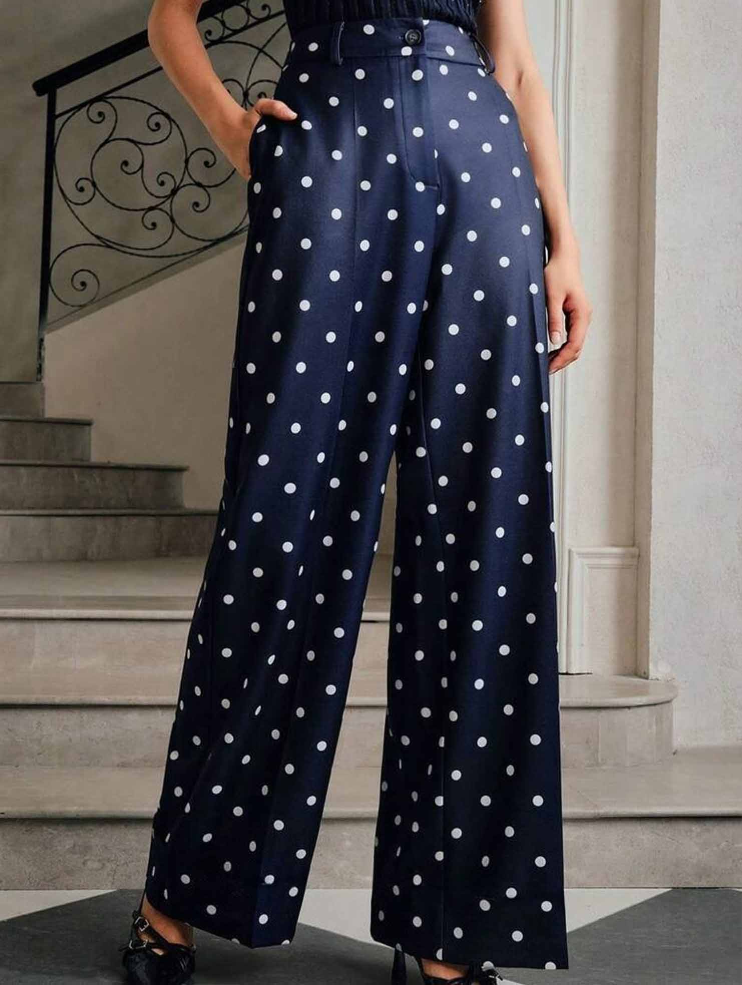 Vintage Polka Dot High Waist Wide Pants