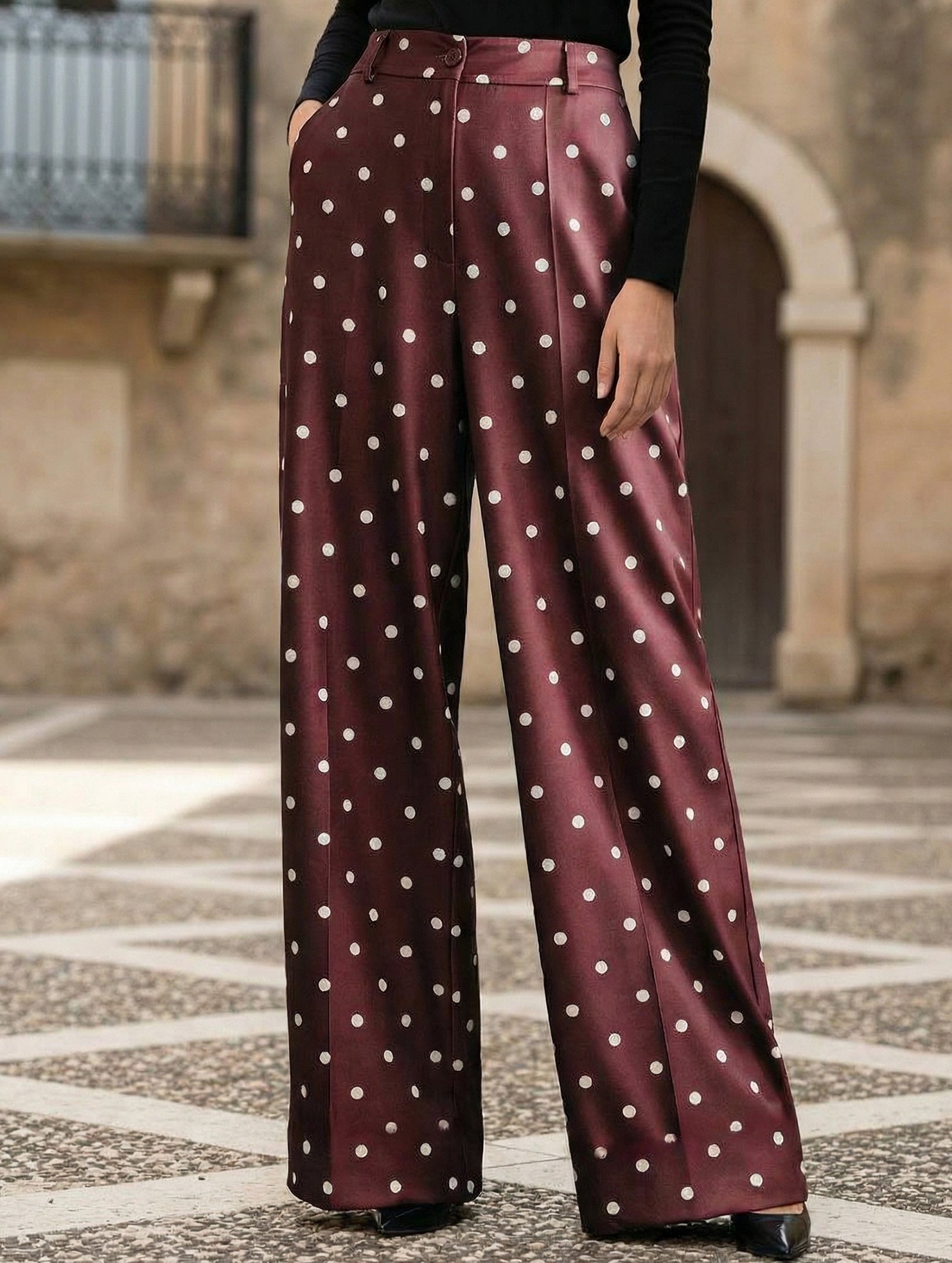 Vintage Polka Dot High Waist Wide Pants