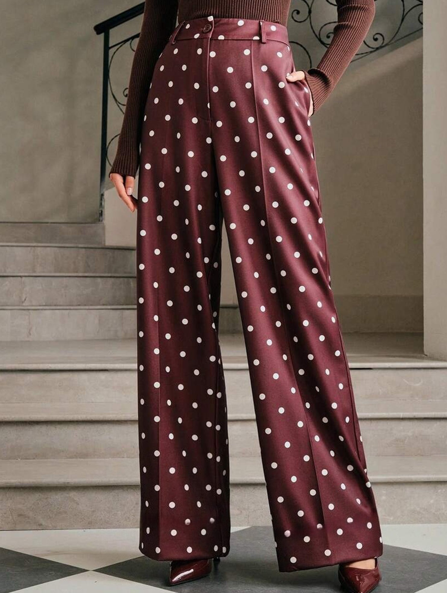 Vintage Polka Dot High Waist Wide Pants