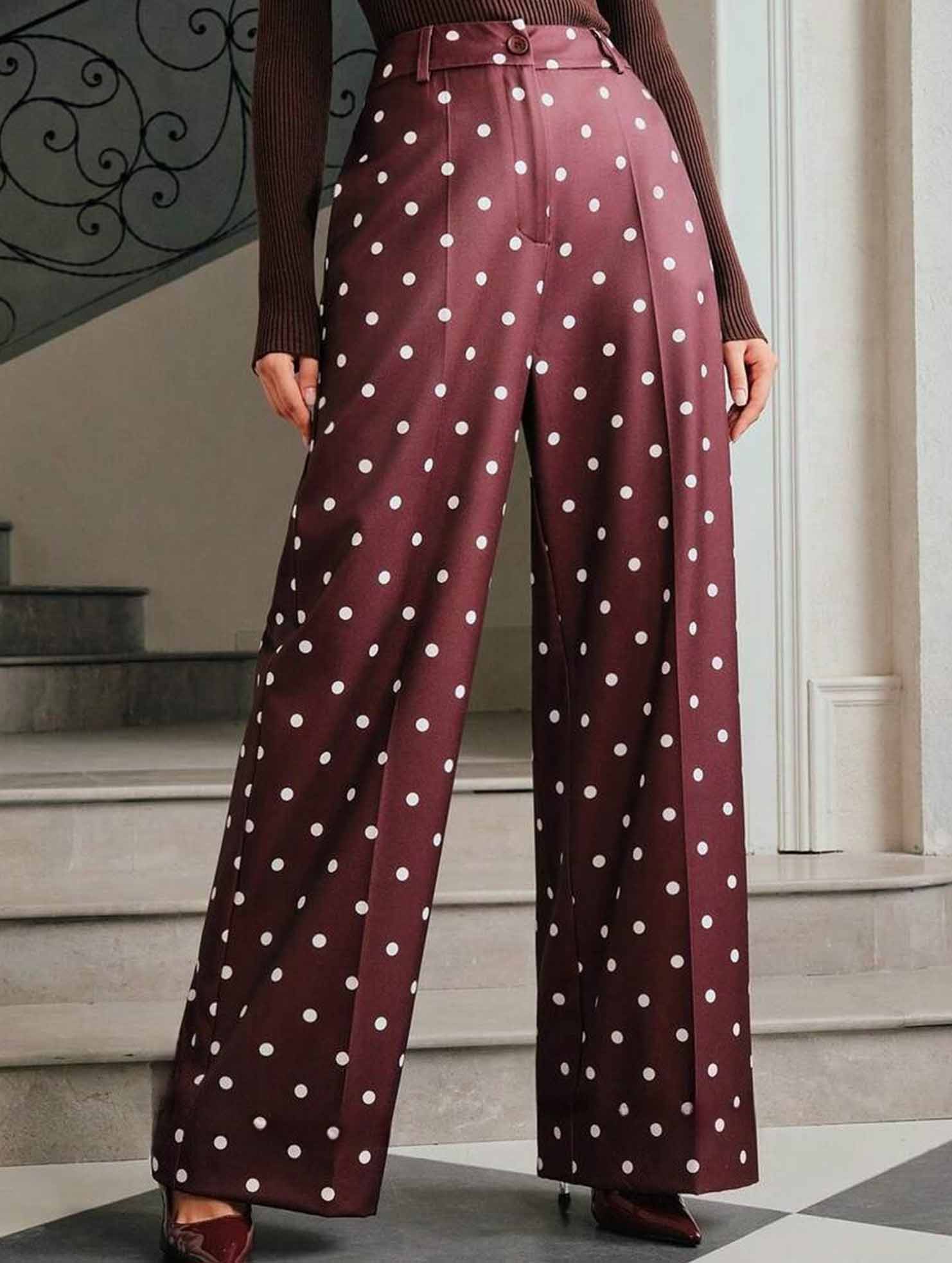 Vintage Polka Dot High Waist Wide Pants
