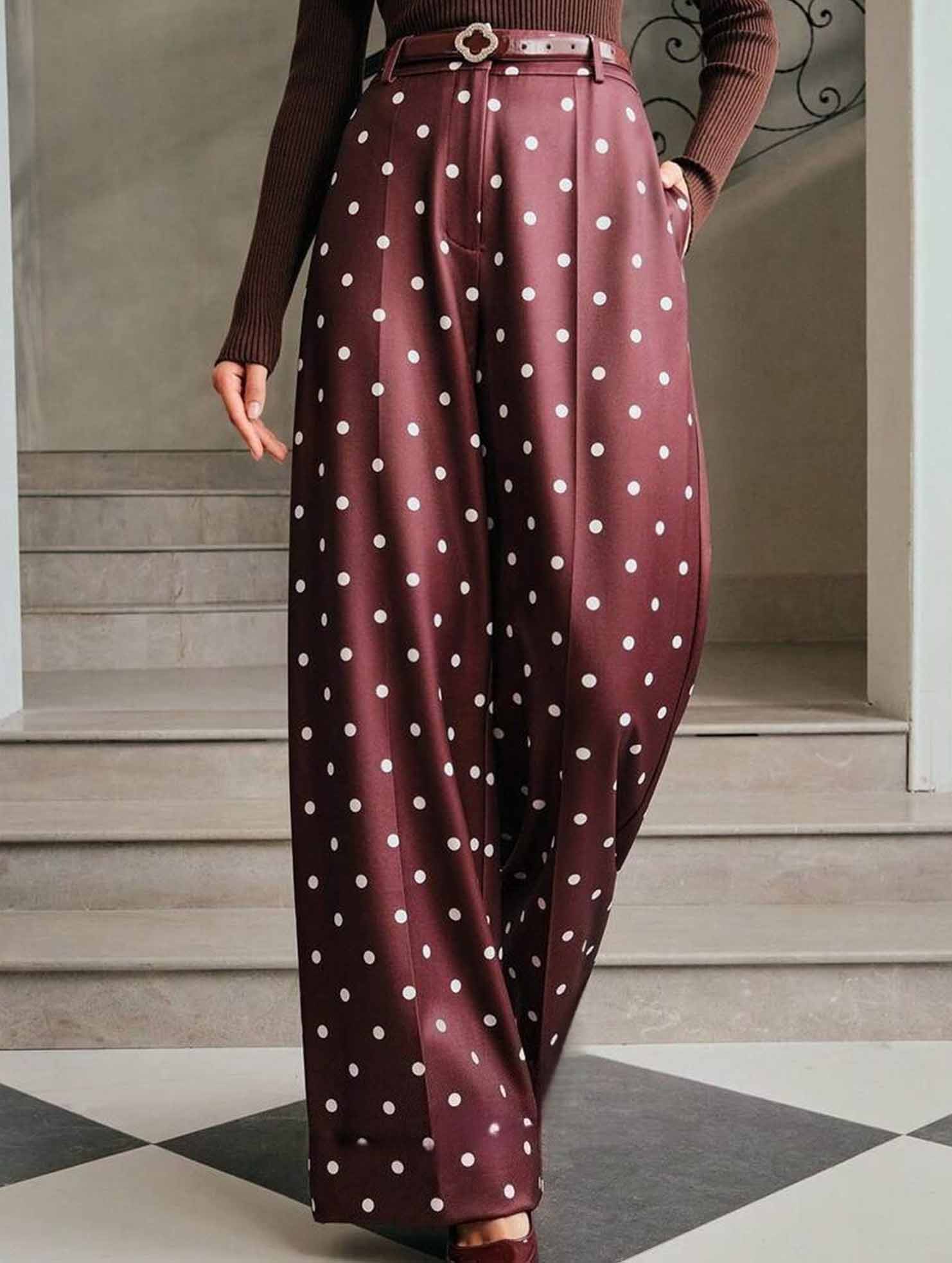 Vintage Polka Dot High Waist Wide Pants