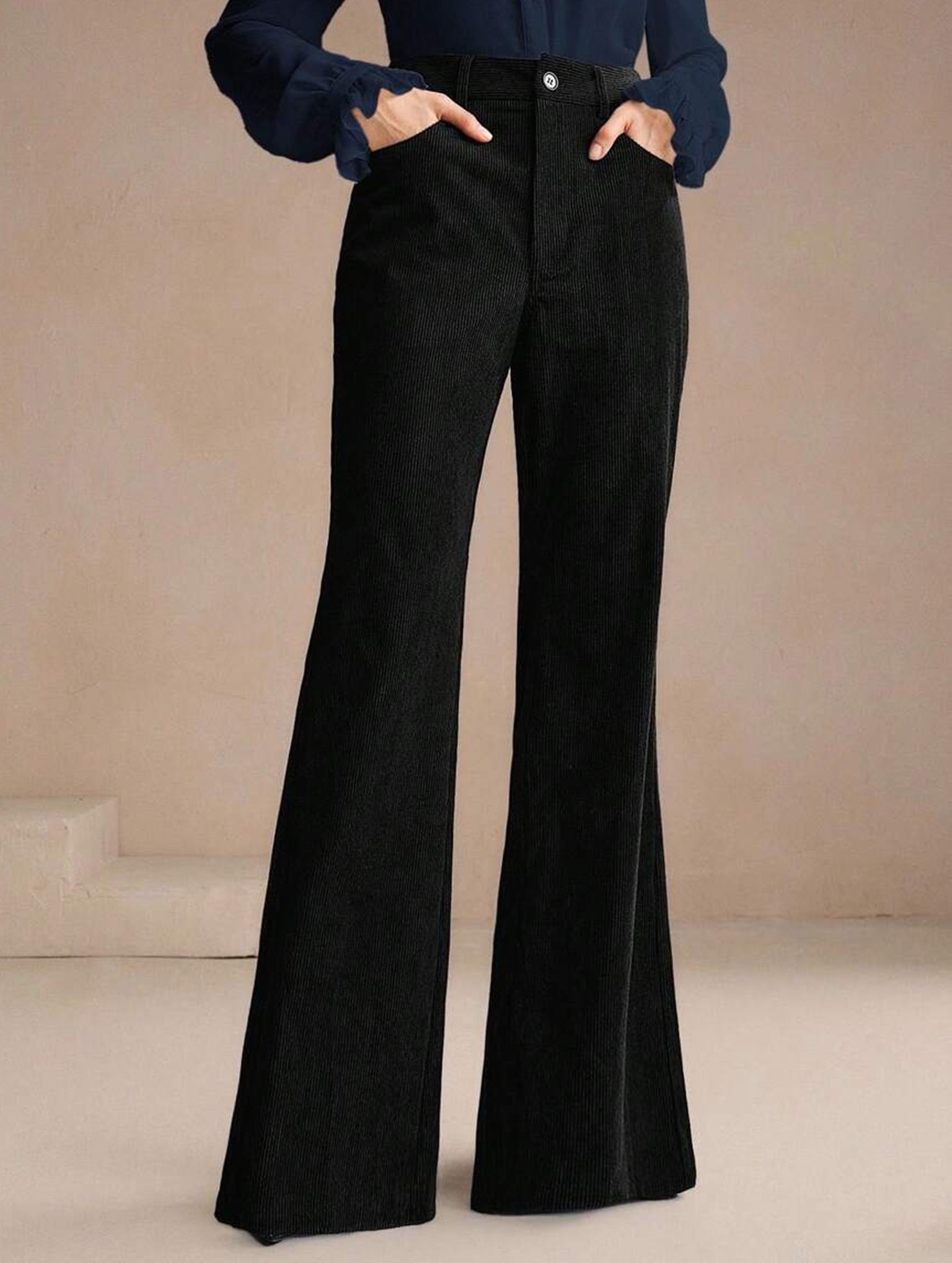 Corduroy High Waist Slim Flare Pants
