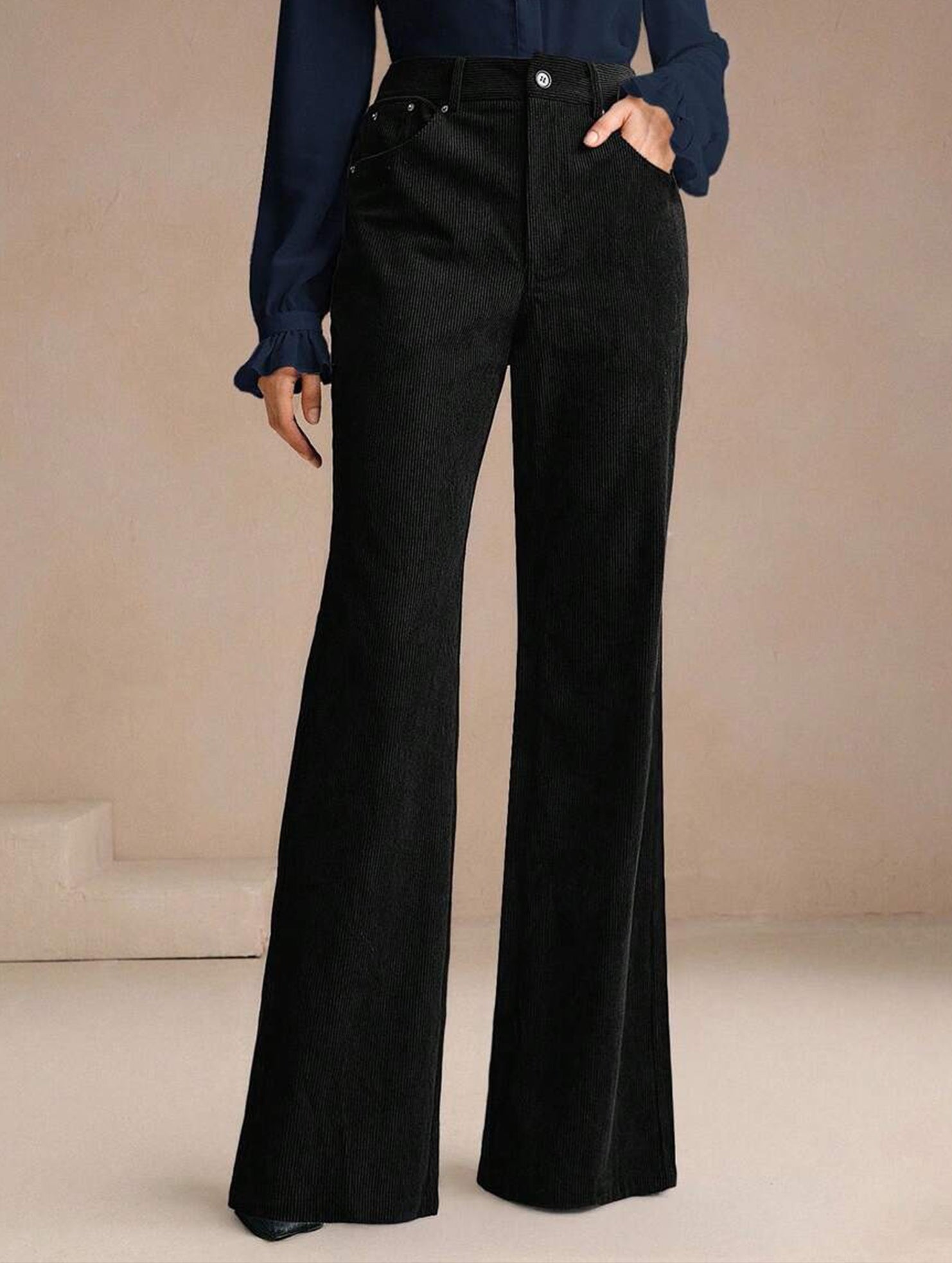 Corduroy High Waist Slim Flare Pants