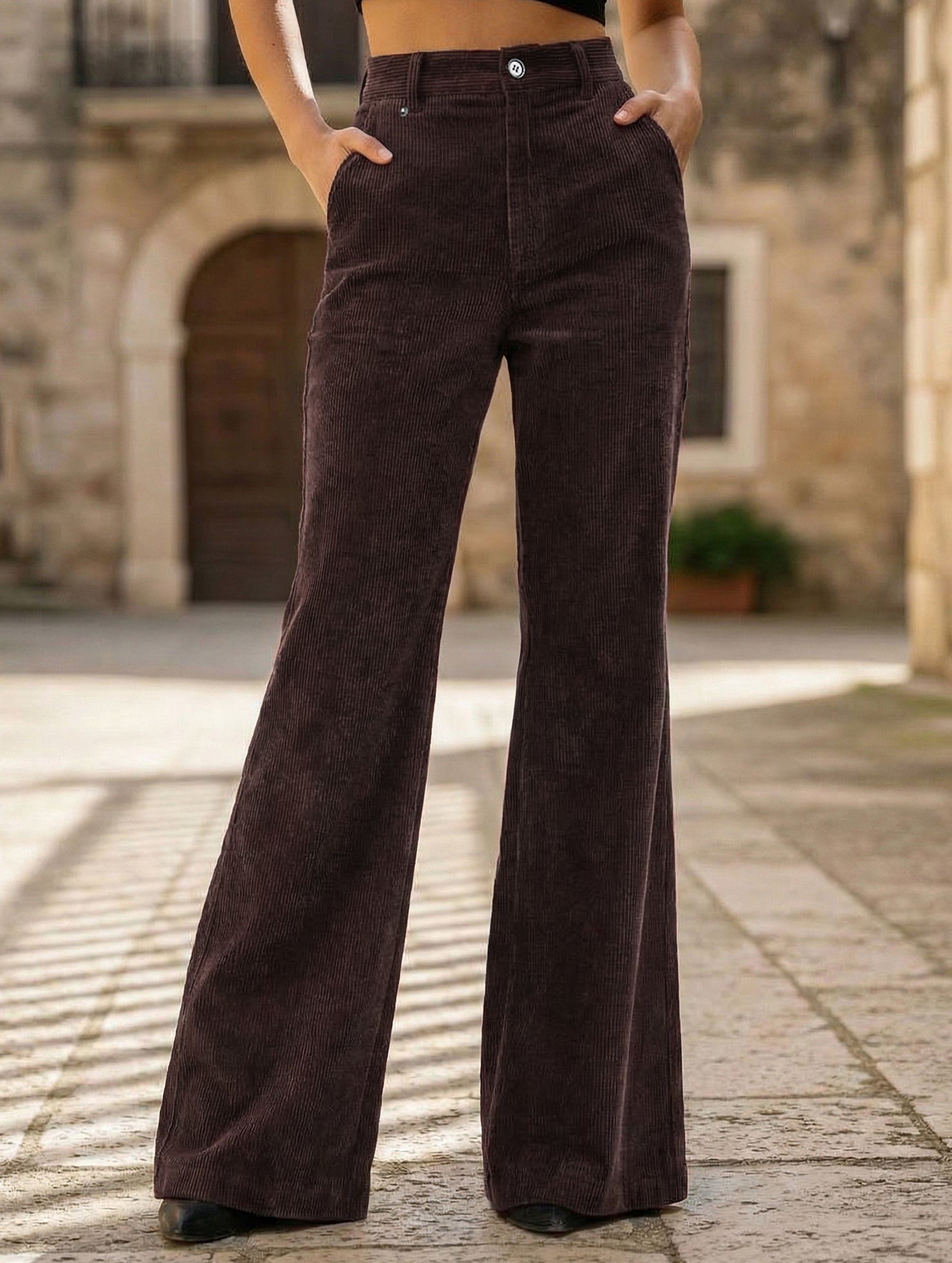 Corduroy High Waist Slim Flare Pants