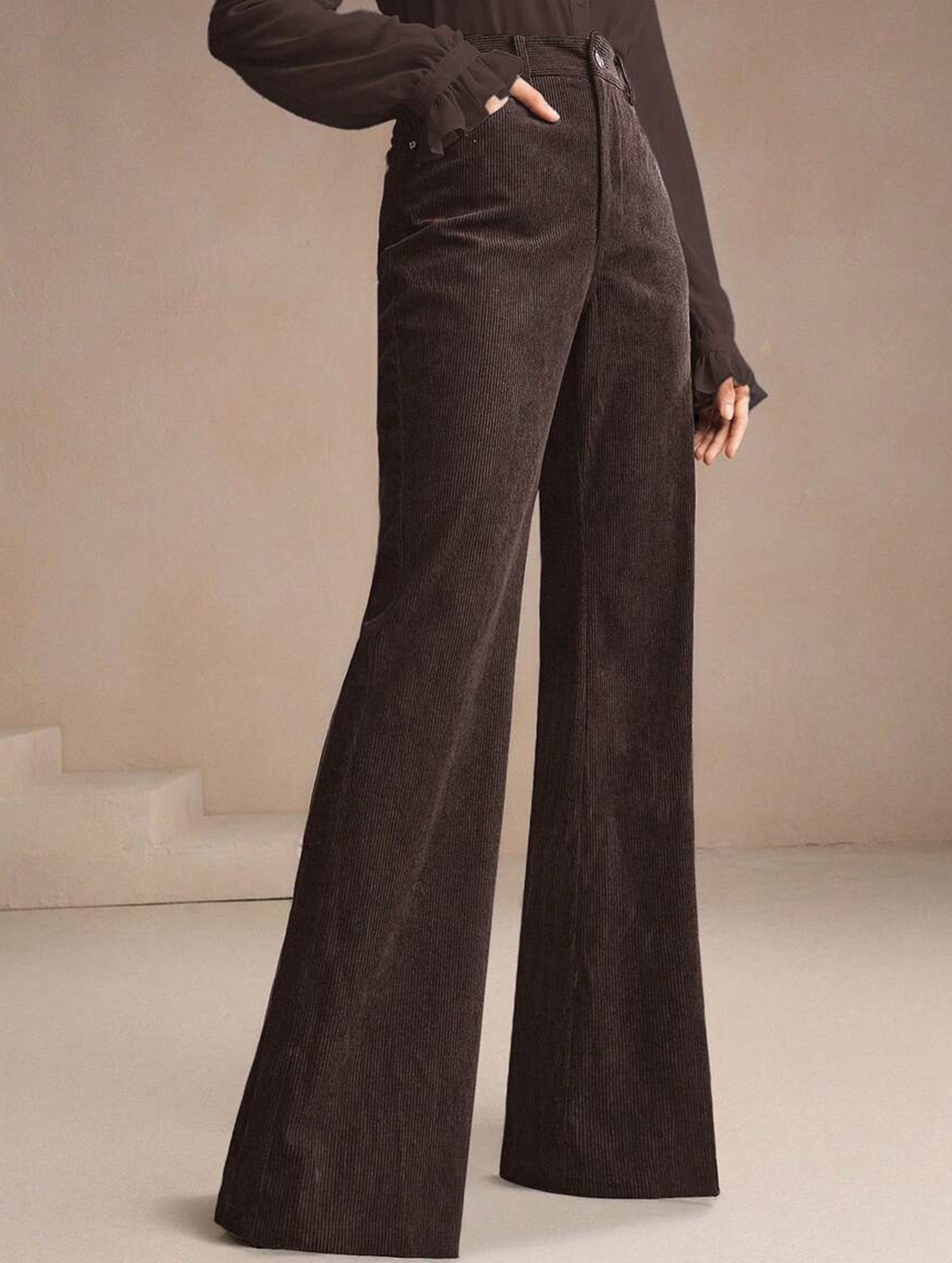 Corduroy High Waist Slim Flare Pants