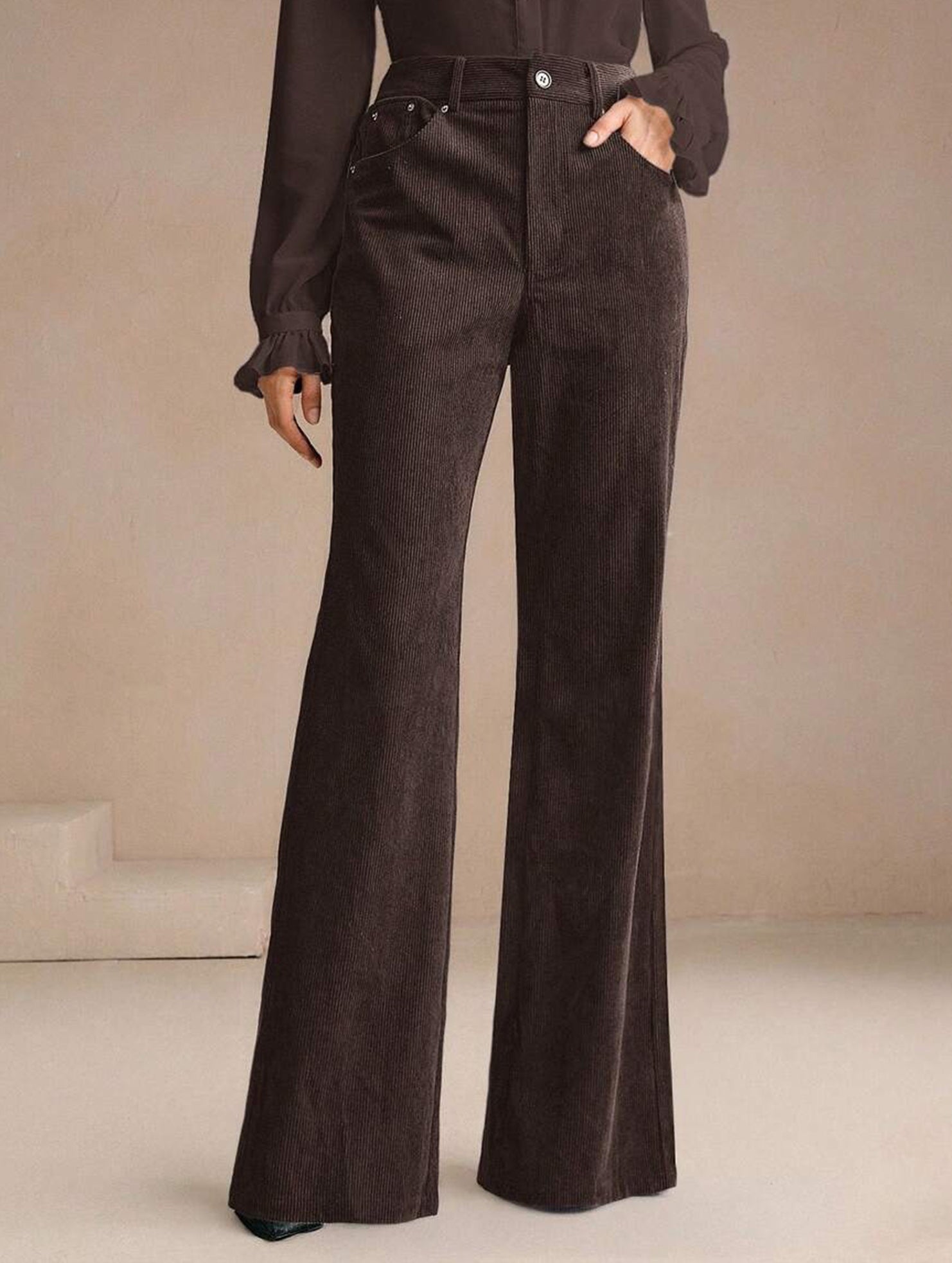 Corduroy High Waist Slim Flare Pants