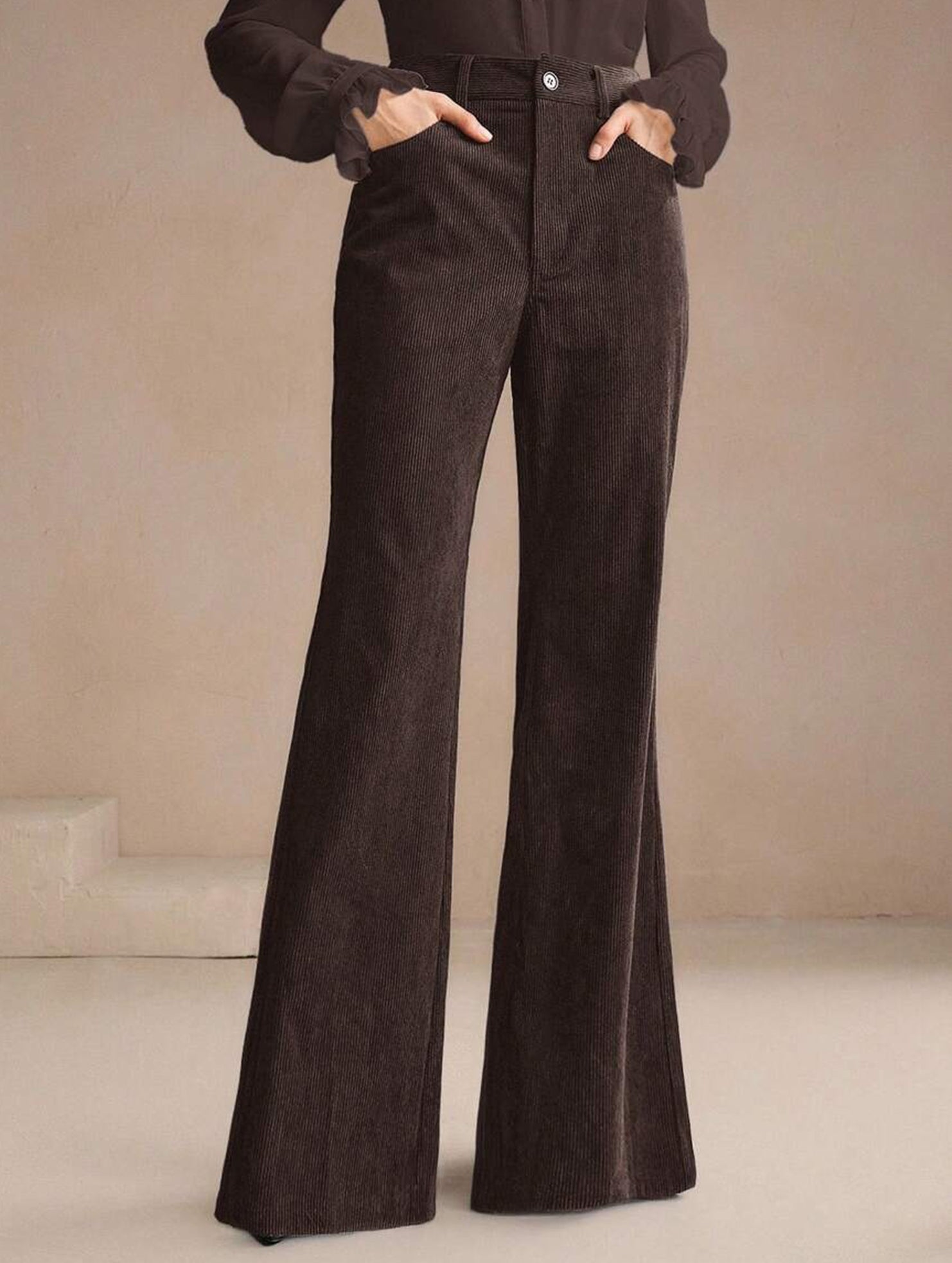 Corduroy High Waist Slim Flare Pants