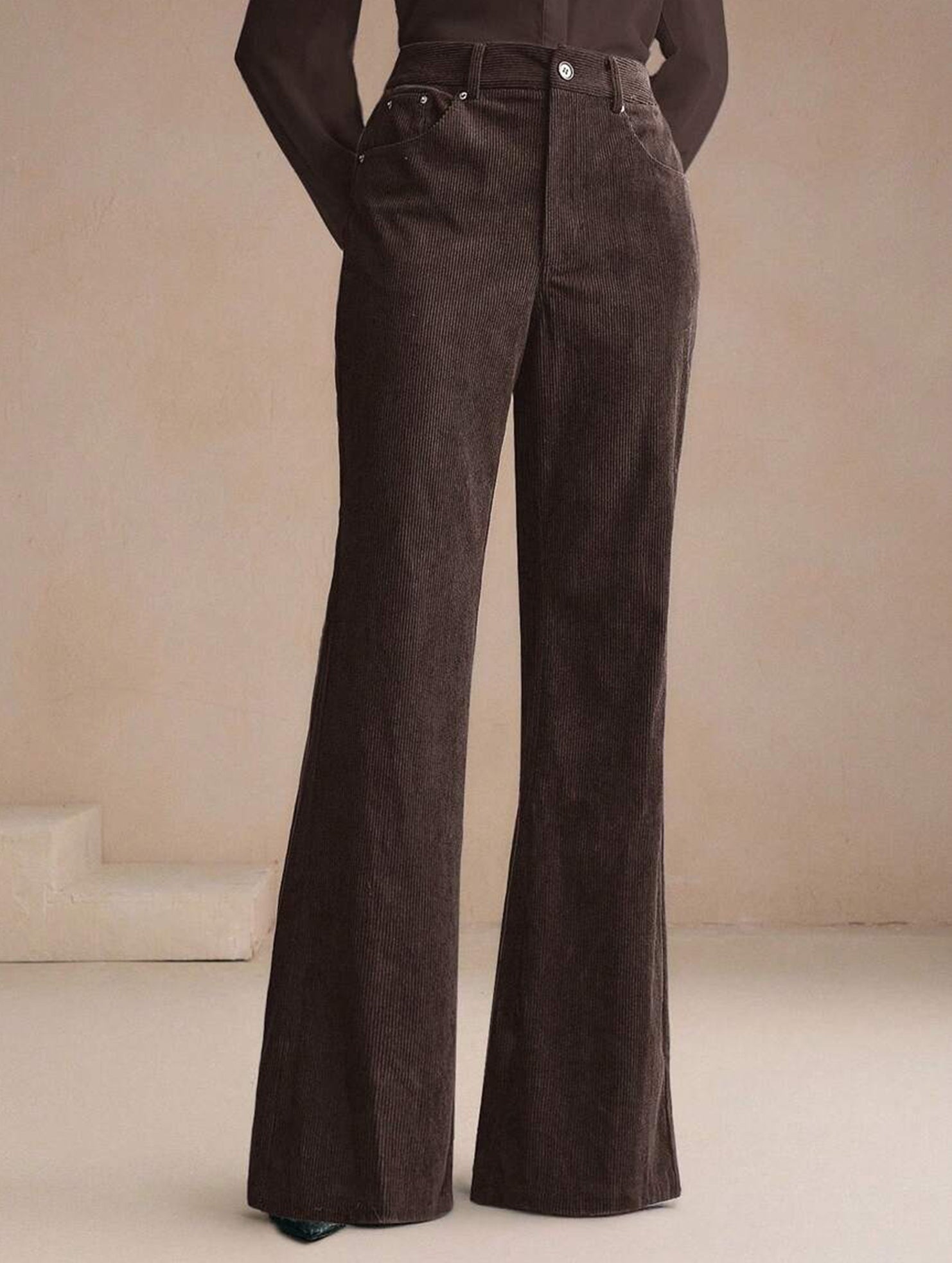 Corduroy High Waist Slim Flare Pants